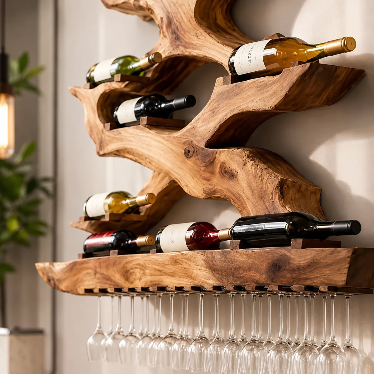 Mid Century Vineweave Solid Wood Wall Wine Rack for Home Bars & Wine Collectors TT006-8476