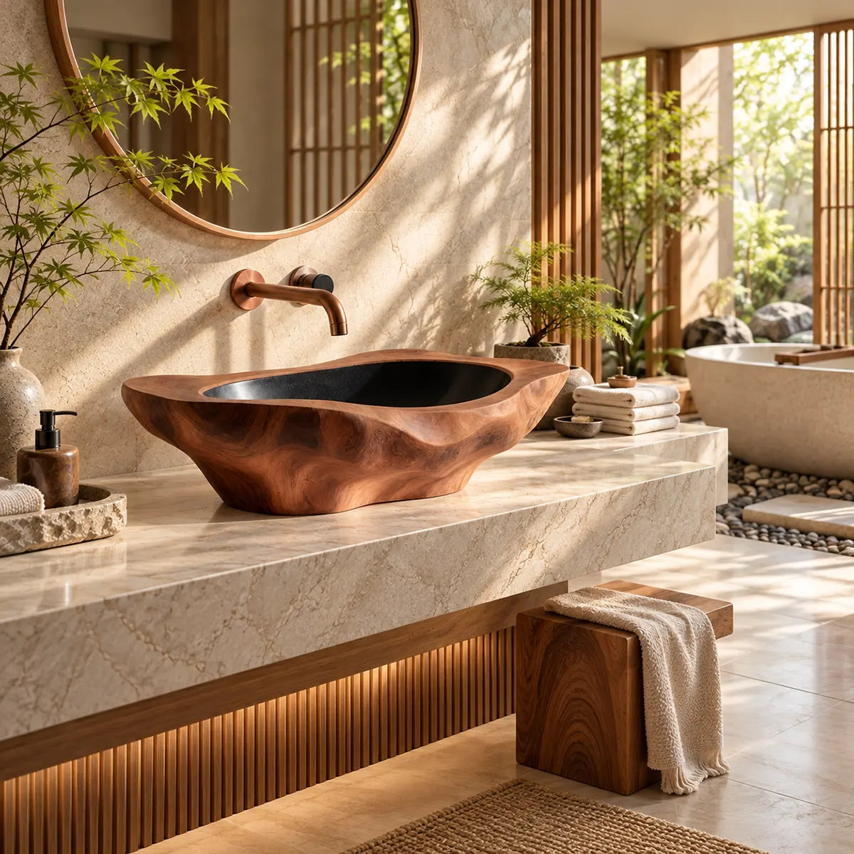 Sculptural Freeform Vessel Sink | Organic Asymmetrical Countertop Bathroom Basin TT006-7HSM4CS