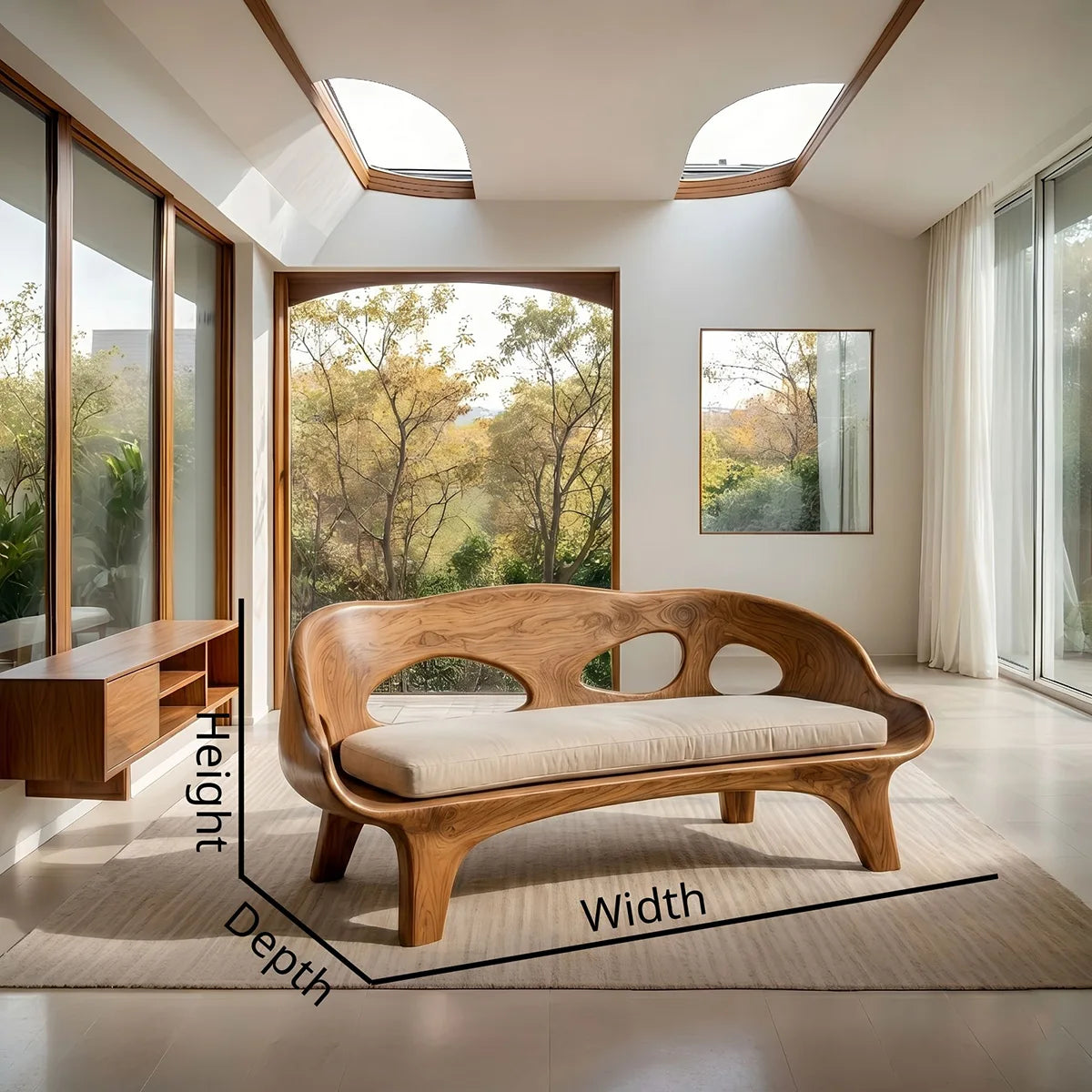 Organic Sculptural Wooden Sofa with Artistic Open-Back Design