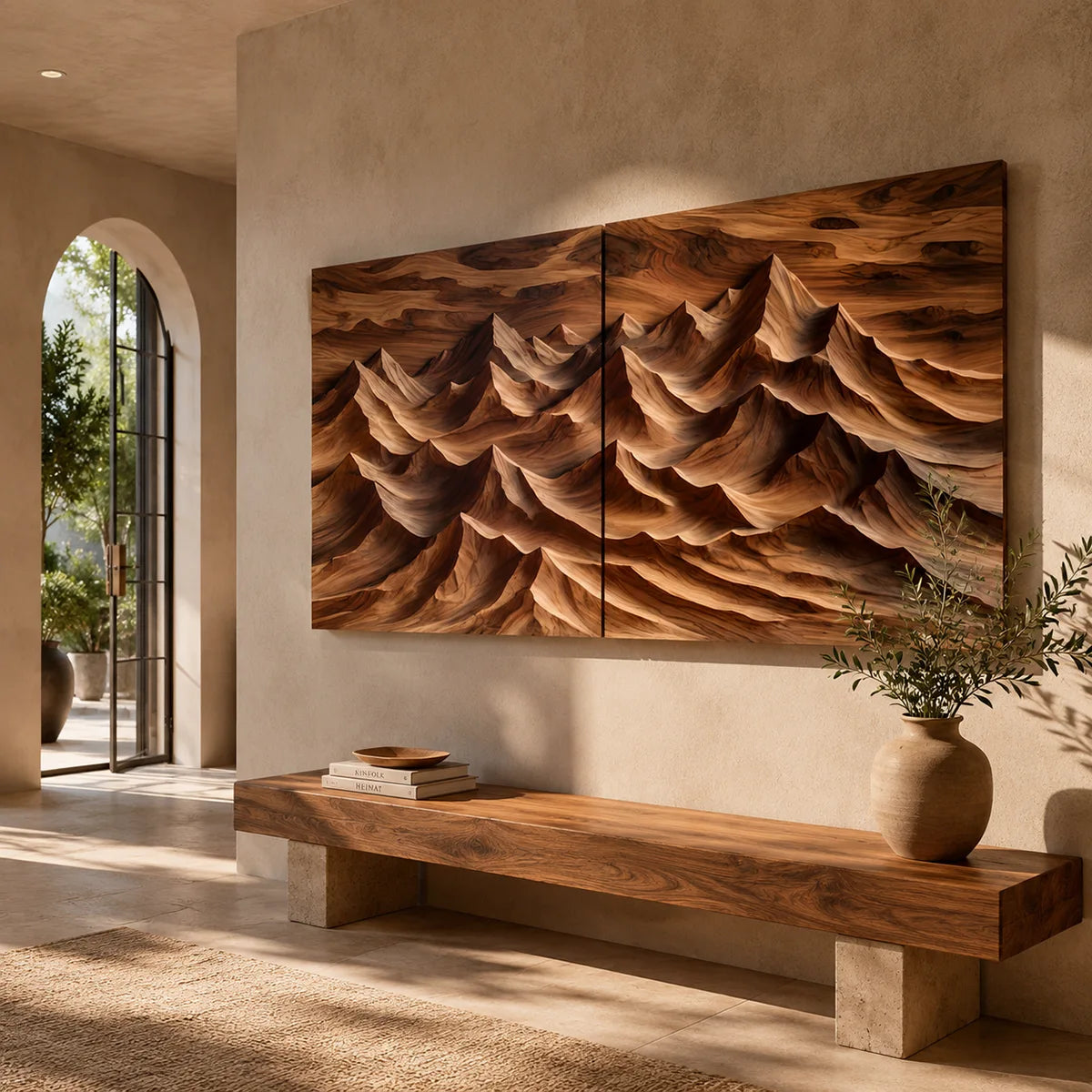 Panoramic Wood Mountain Wall Art | Modern Carved Wooden Wall Decor for Living Room, Bedroom & Office TT006-8613