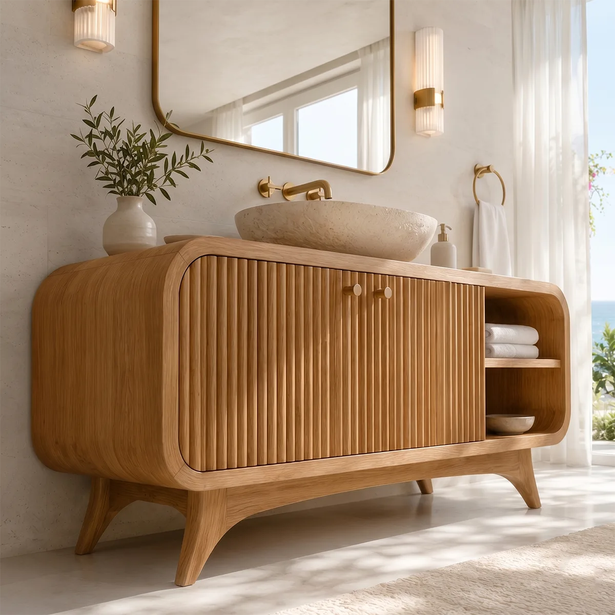 Fluted Single Sink Bathroom Vanity Cabinet TT006-1440