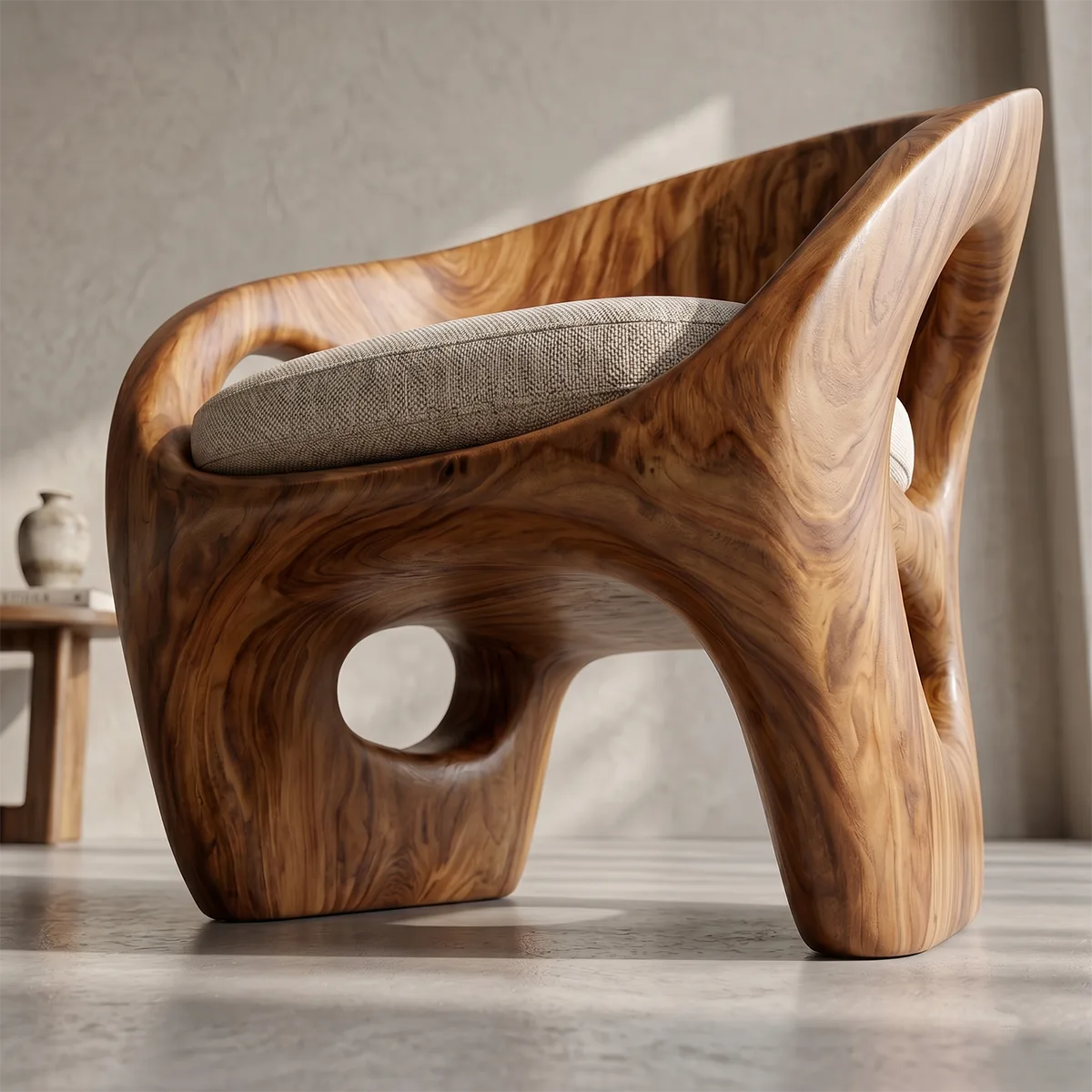 Organic Solid Wood Lounge Chair | Sculptural Handcrafted Wooden Accent Chair TT006-2626