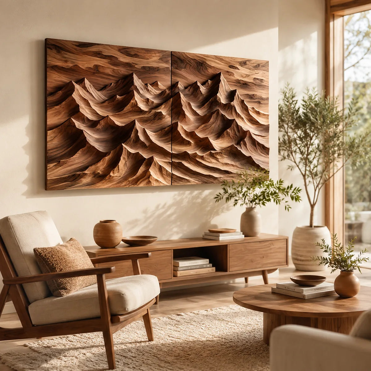 Panoramic Wood Mountain Wall Art | Modern Carved Wooden Wall Decor for Living Room, Bedroom & Office TT006-8613