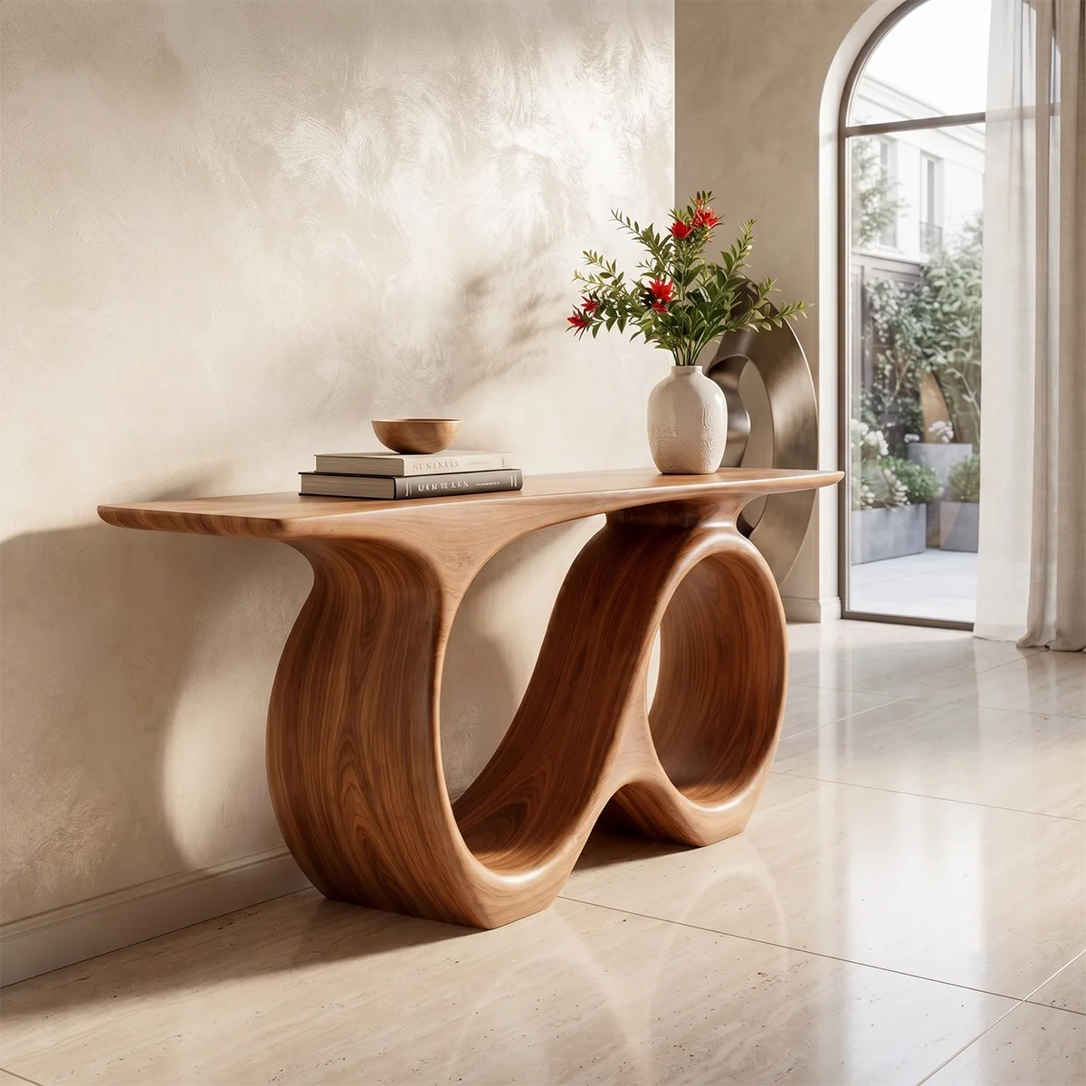 Modern Organic Console Table with Sculptural Solid Wood Base | Contemporary Entryway Console TT006-7937