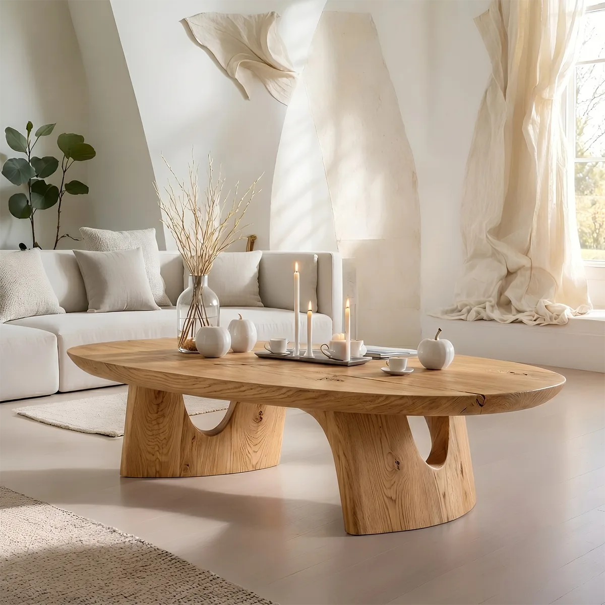 Oval Solid Wood Coffee Table – Handcrafted Sculptural Modern Living Room Table
