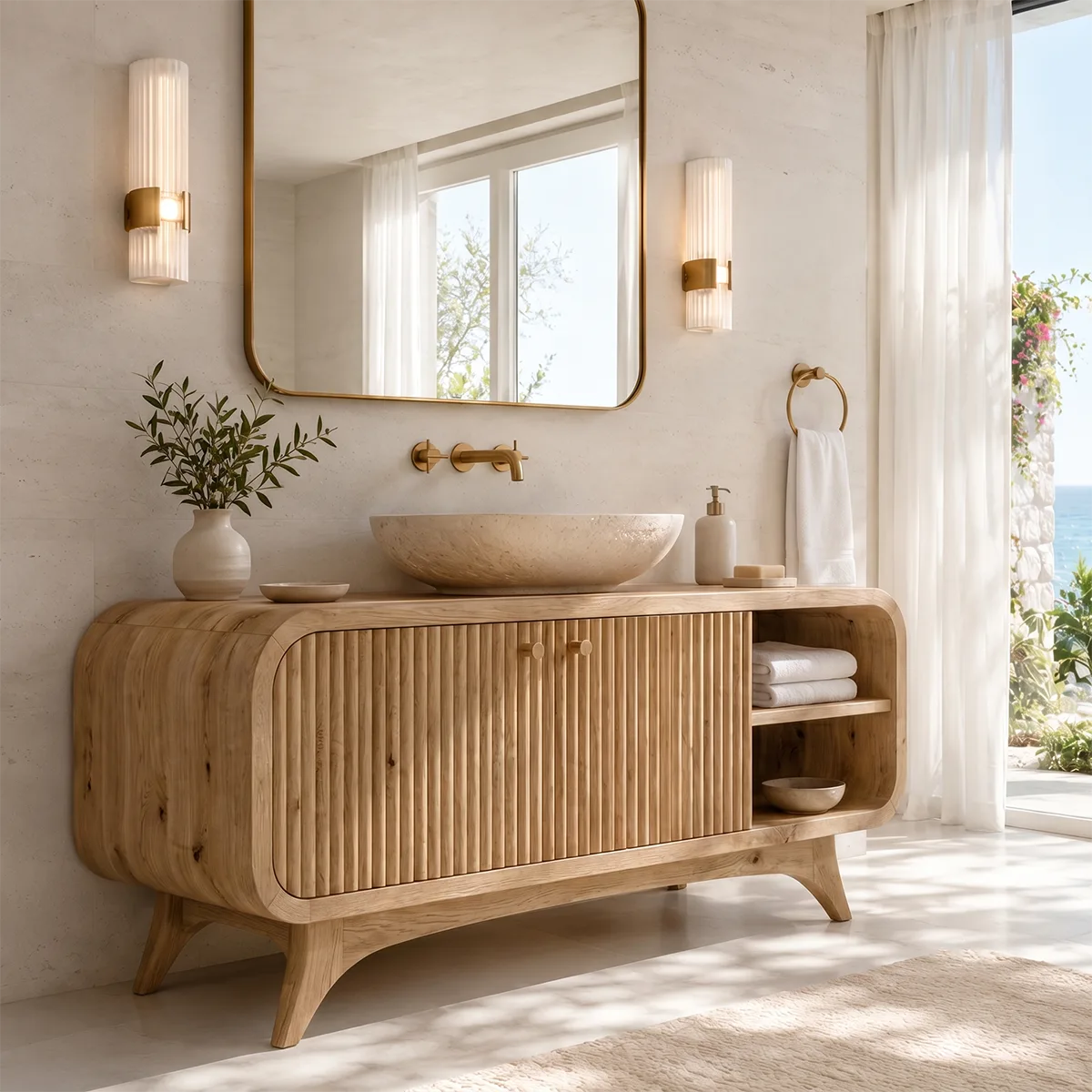 Fluted Single Sink Bathroom Vanity Cabinet TT006-1440