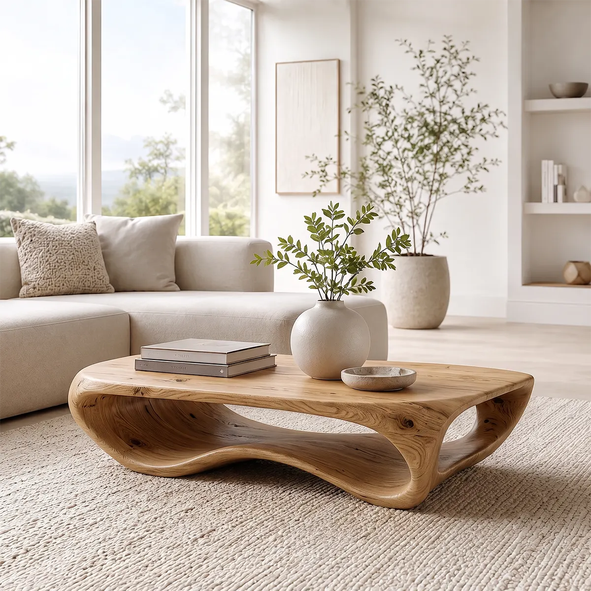 Modern Organic Coffee Table | Sculptural Low Profile Center Table for Contemporary Living Room TT006-3779