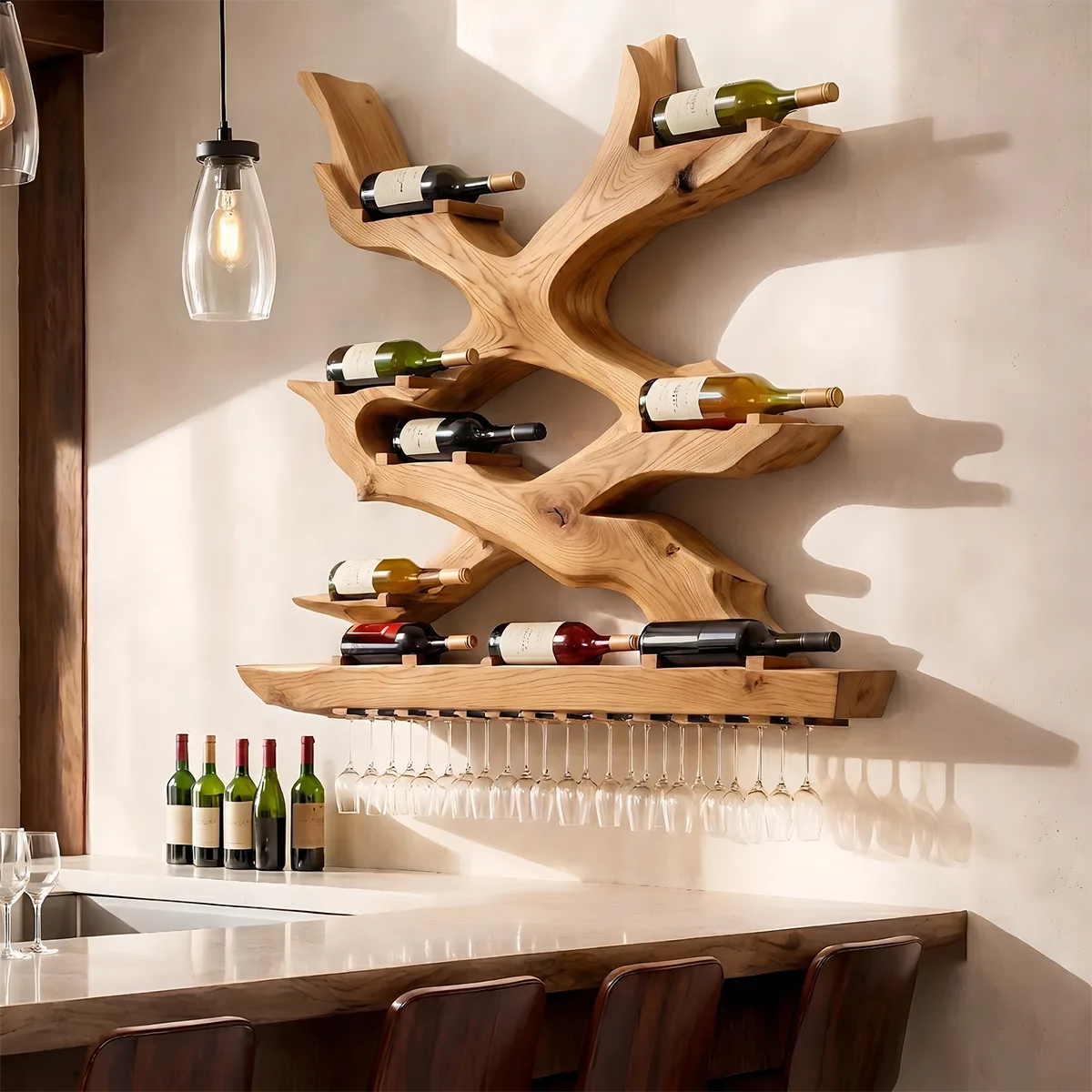 Mid Century Vineweave Solid Wood Wall Wine Rack for Home Bars & Wine Collectors TT006-8476
