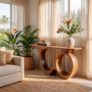Modern Organic Console Table with Sculptural Solid Wood Base | Contemporary Entryway Console TT006-7937