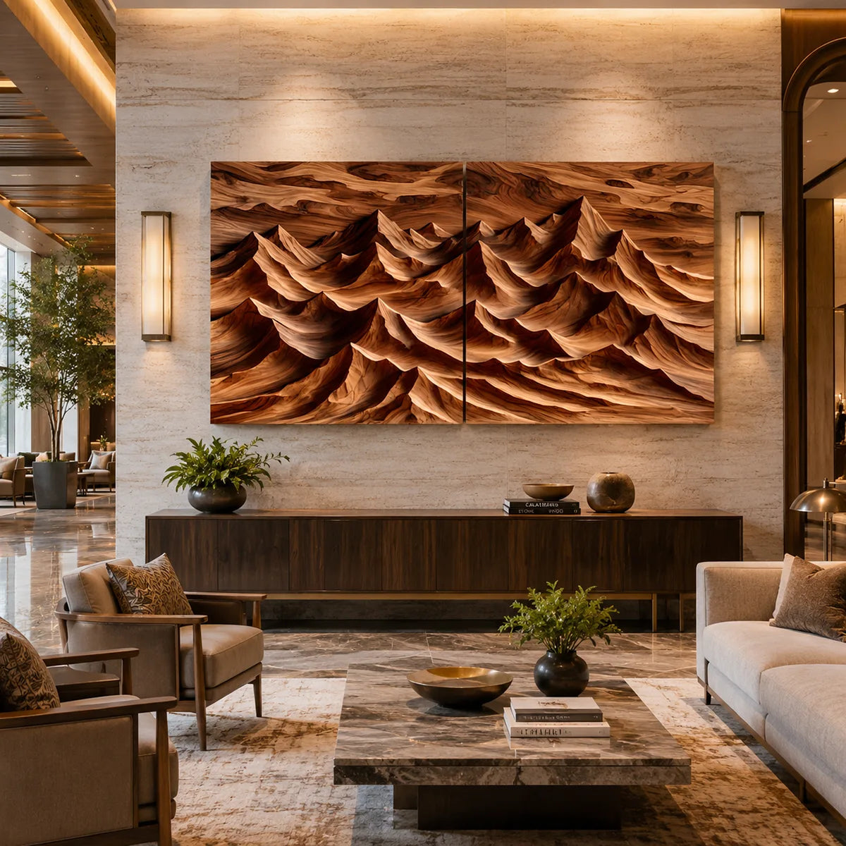 Panoramic Wood Mountain Wall Art | Modern Carved Wooden Wall Decor for Living Room, Bedroom & Office TT006-8613
