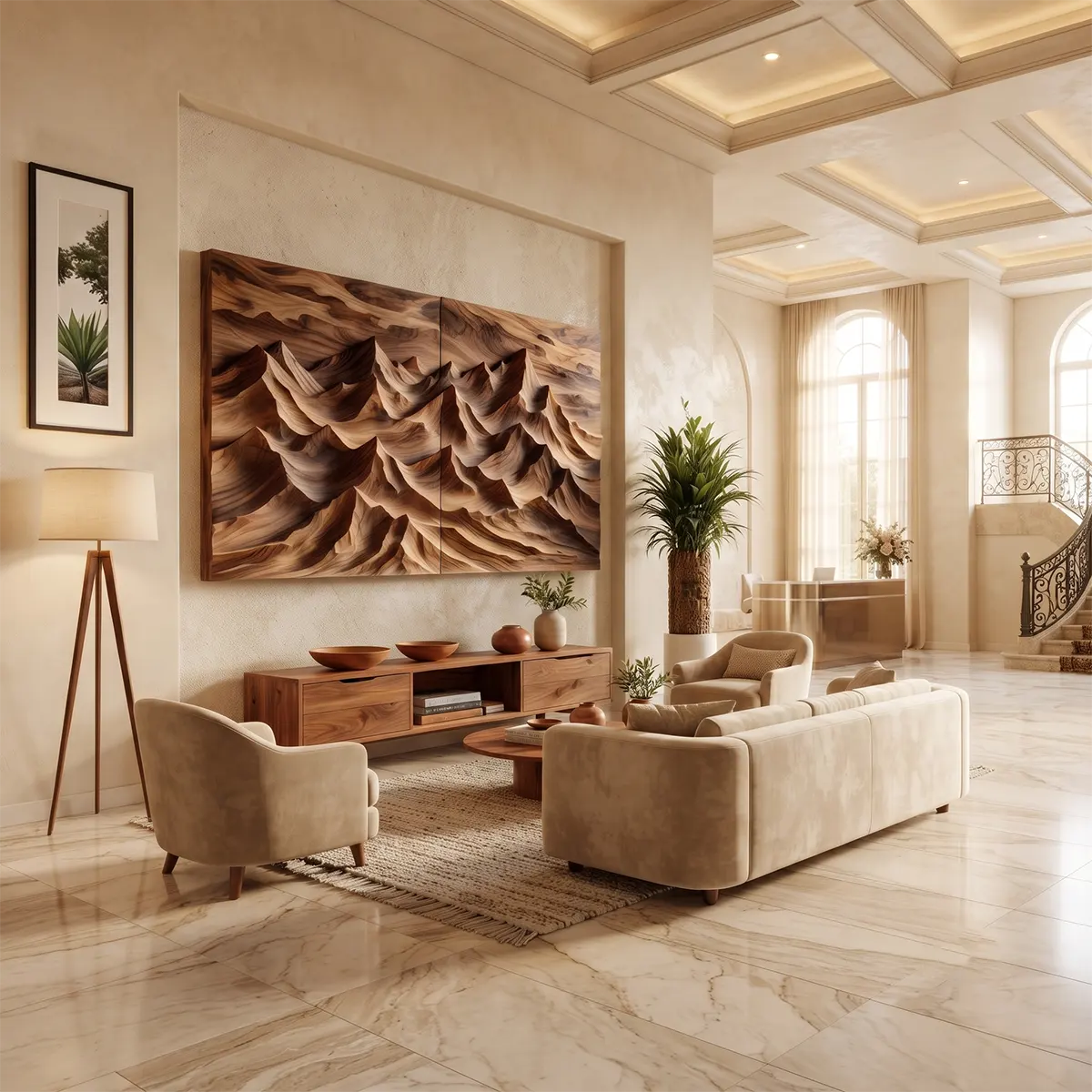 Panoramic Wood Mountain Wall Art | Modern Carved Wooden Wall Decor for Living Room, Bedroom & Office TT006-8613