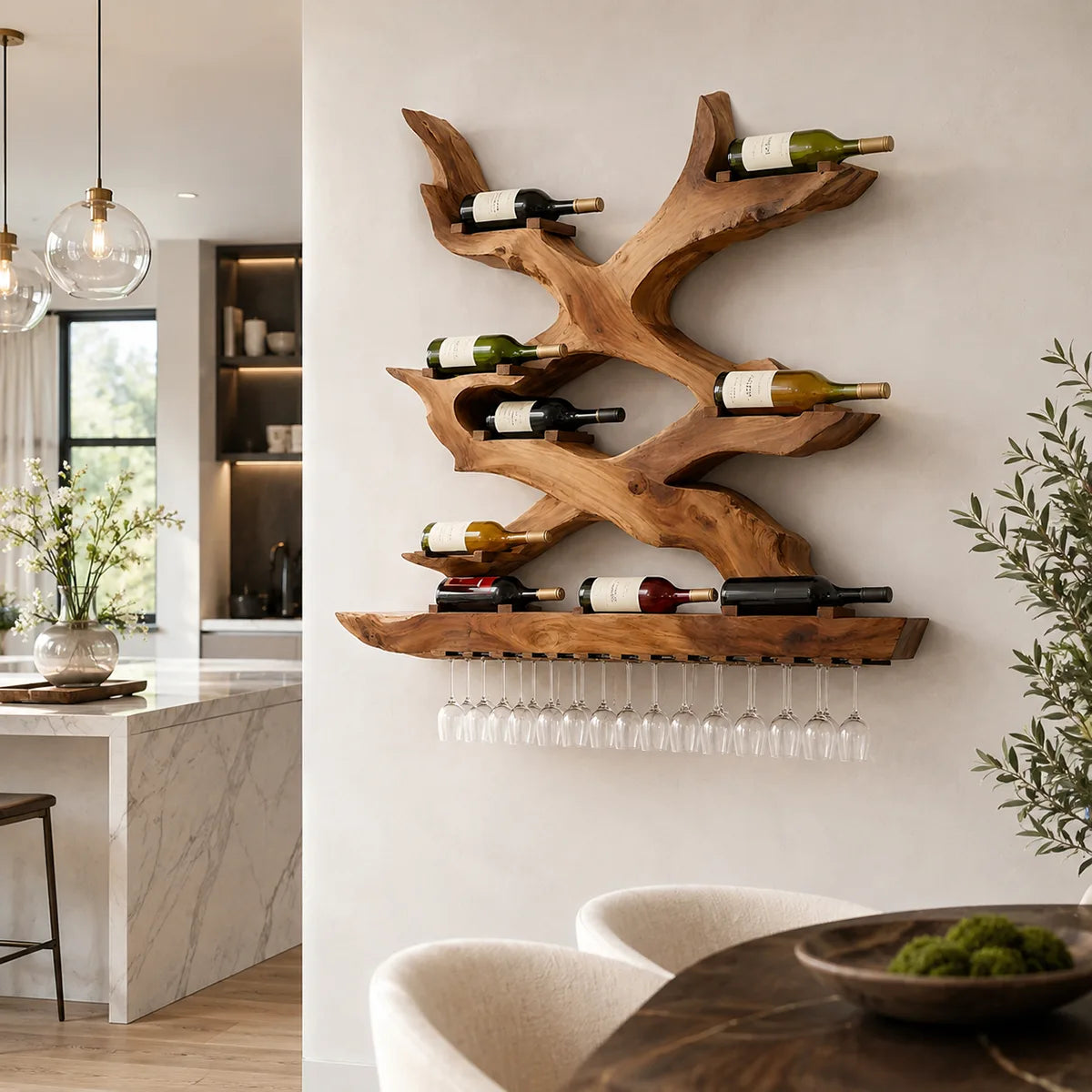 Mid Century Vineweave Solid Wood Wall Wine Rack for Home Bars & Wine Collectors TT006-8476