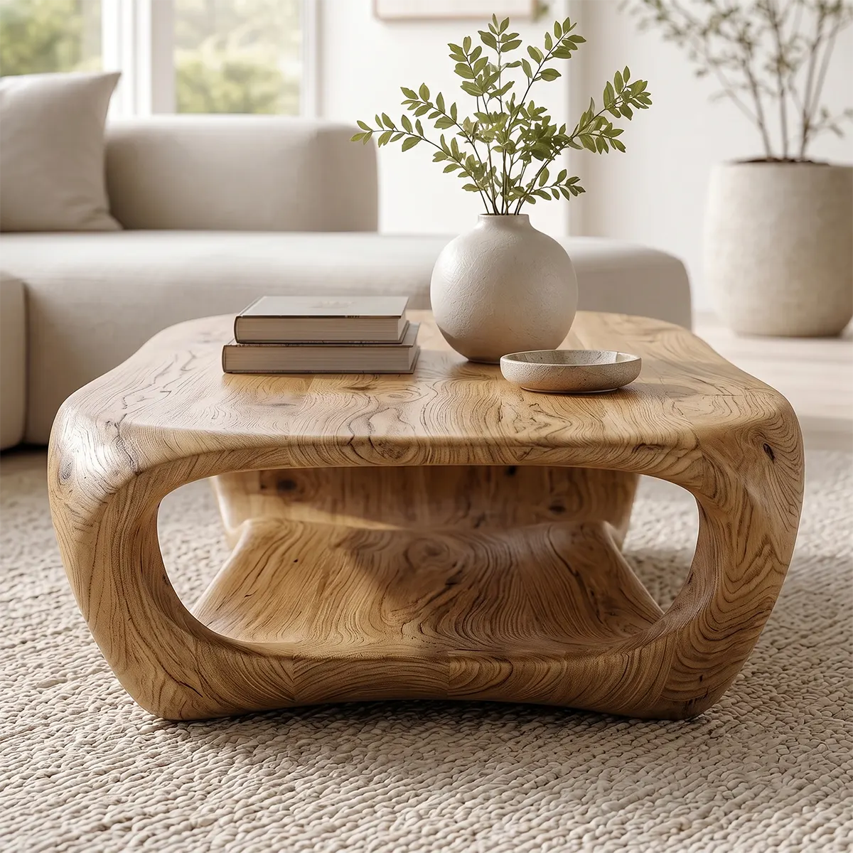Modern Organic Coffee Table | Sculptural Low Profile Center Table for Contemporary Living Room TT006-3779