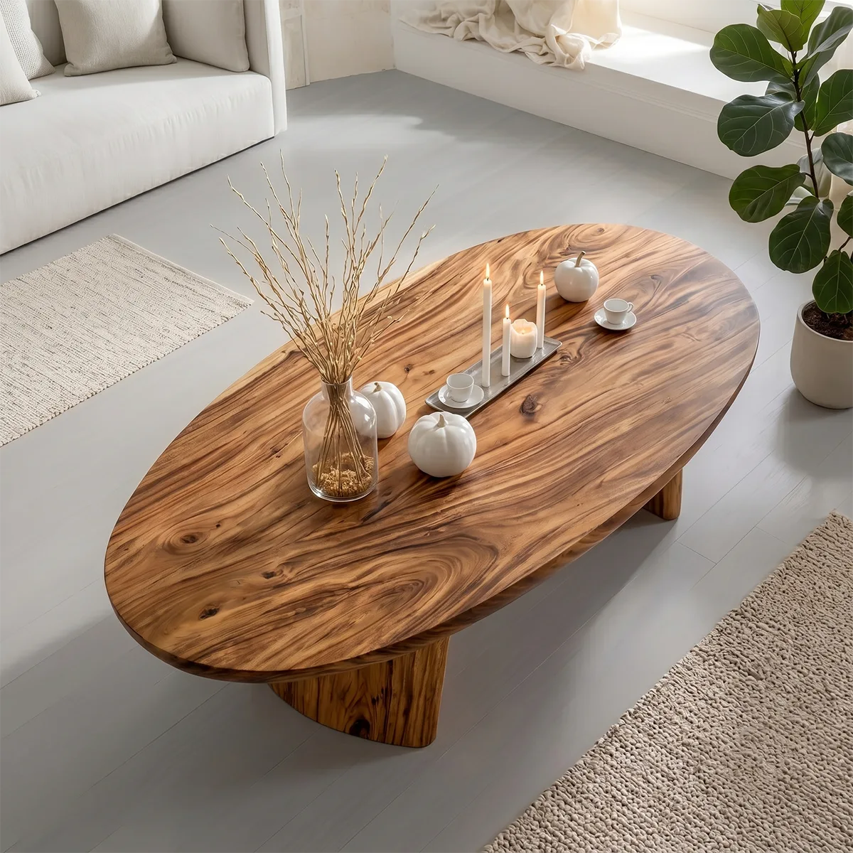 Oval Solid Wood Coffee Table – Handcrafted Sculptural Modern Living Room Table