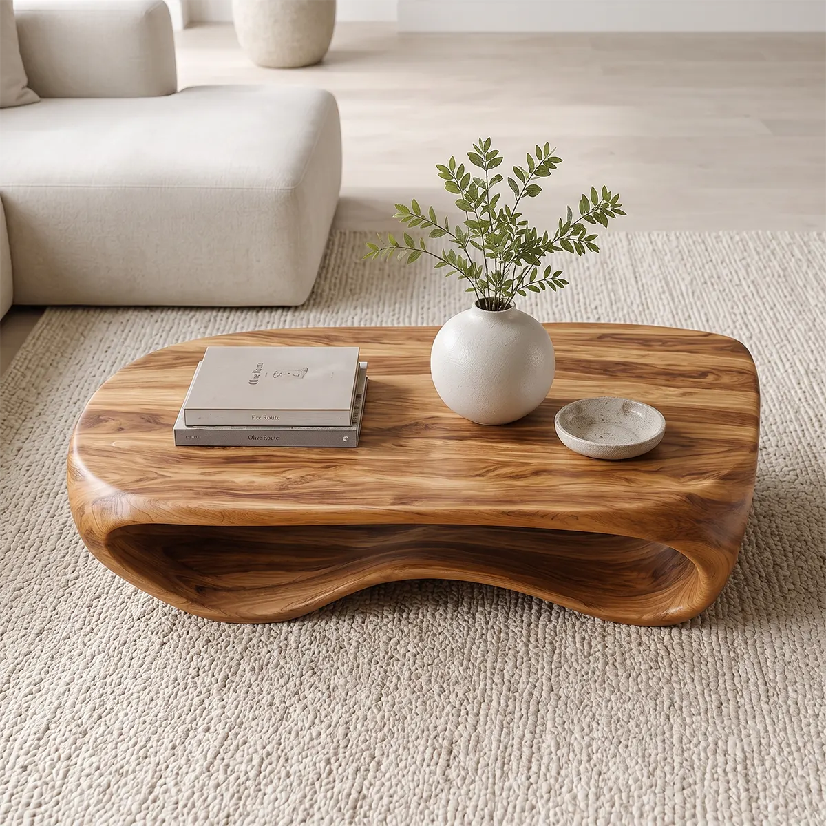 Modern Organic Coffee Table | Sculptural Low Profile Center Table for Contemporary Living Room TT006-3779