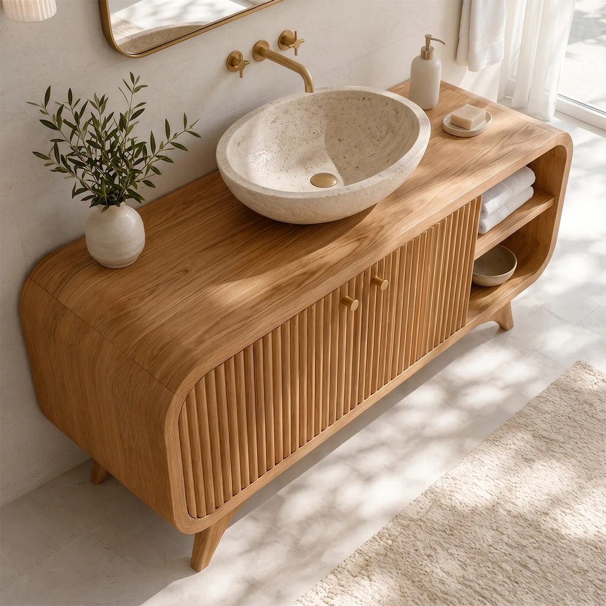 Fluted Single Sink Bathroom Vanity Cabinet TT006-1440