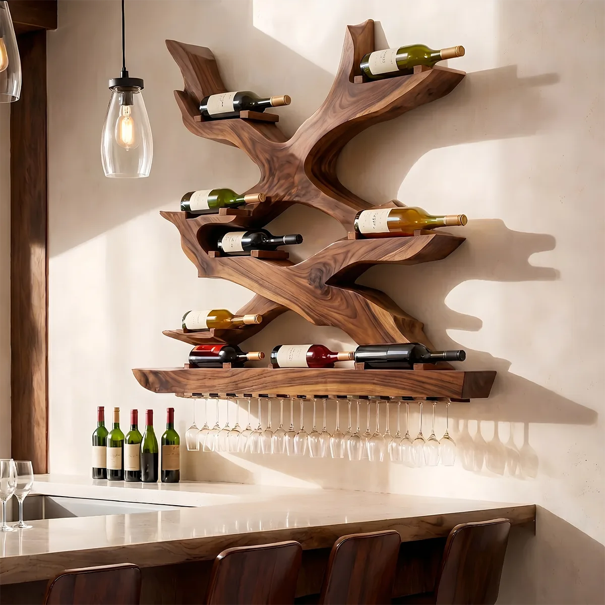 Mid Century Vineweave Solid Wood Wall Wine Rack for Home Bars & Wine Collectors TT006-8476