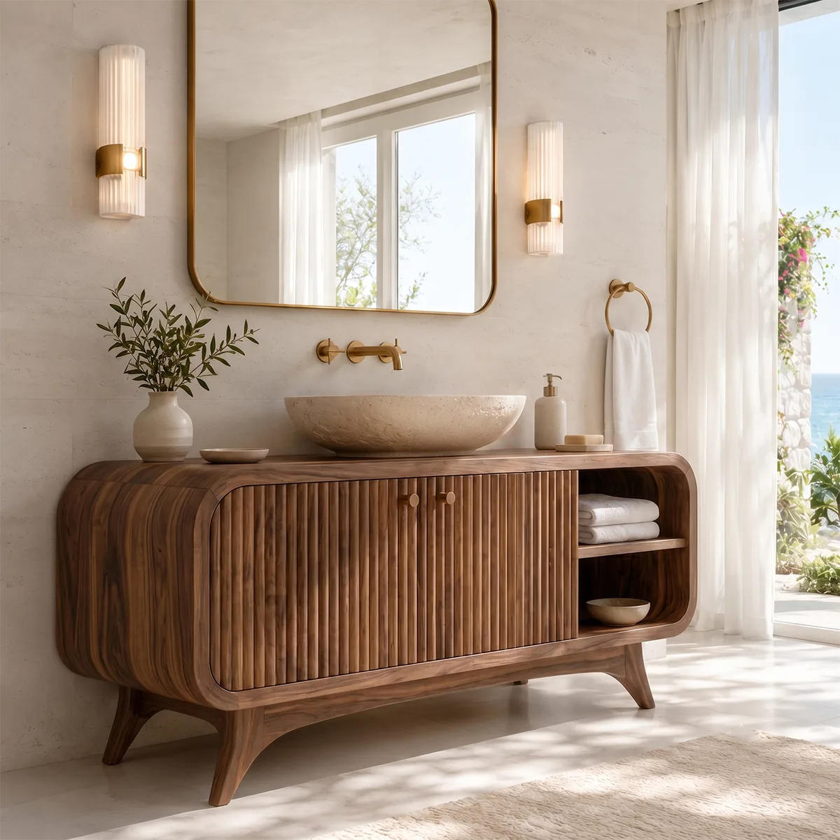 Fluted Single Sink Bathroom Vanity Cabinet TT006-1440