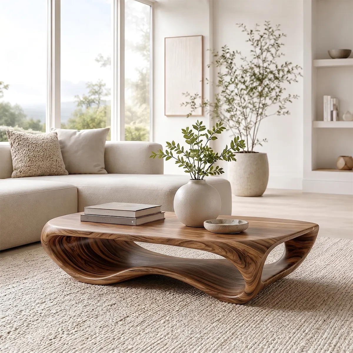 Modern Organic Coffee Table | Sculptural Low Profile Center Table for Contemporary Living Room TT006-3779