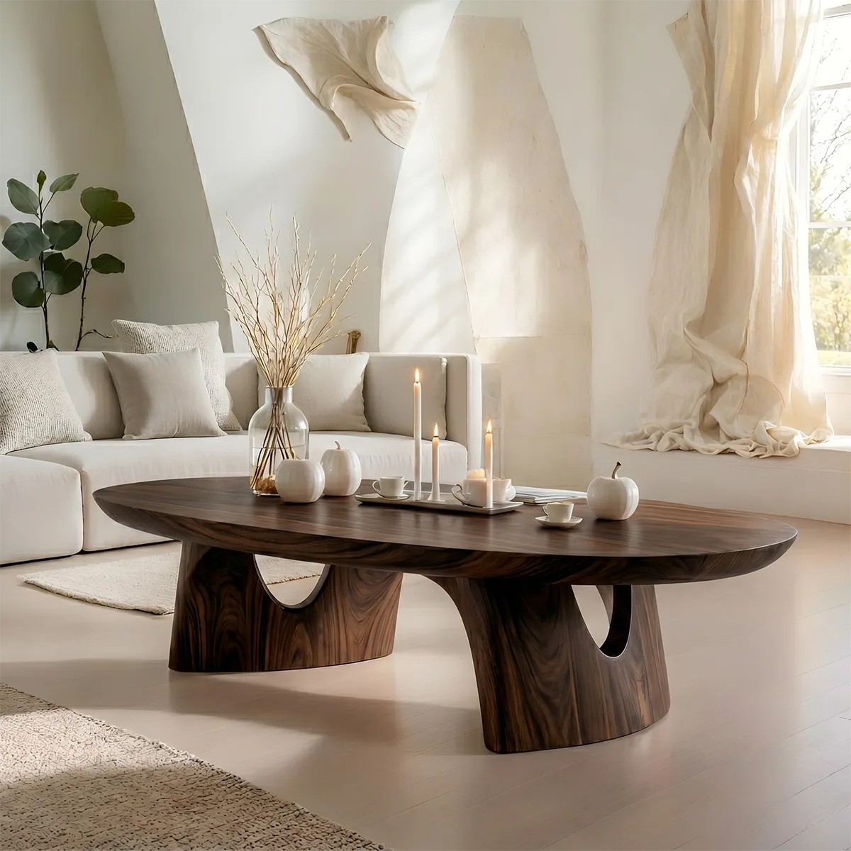 Oval Solid Wood Coffee Table – Handcrafted Sculptural Modern Living Room Table