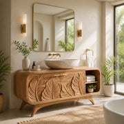 Botanical Leaf Relief Single Sink Bathroom Vanity Cabinet TT006-4332