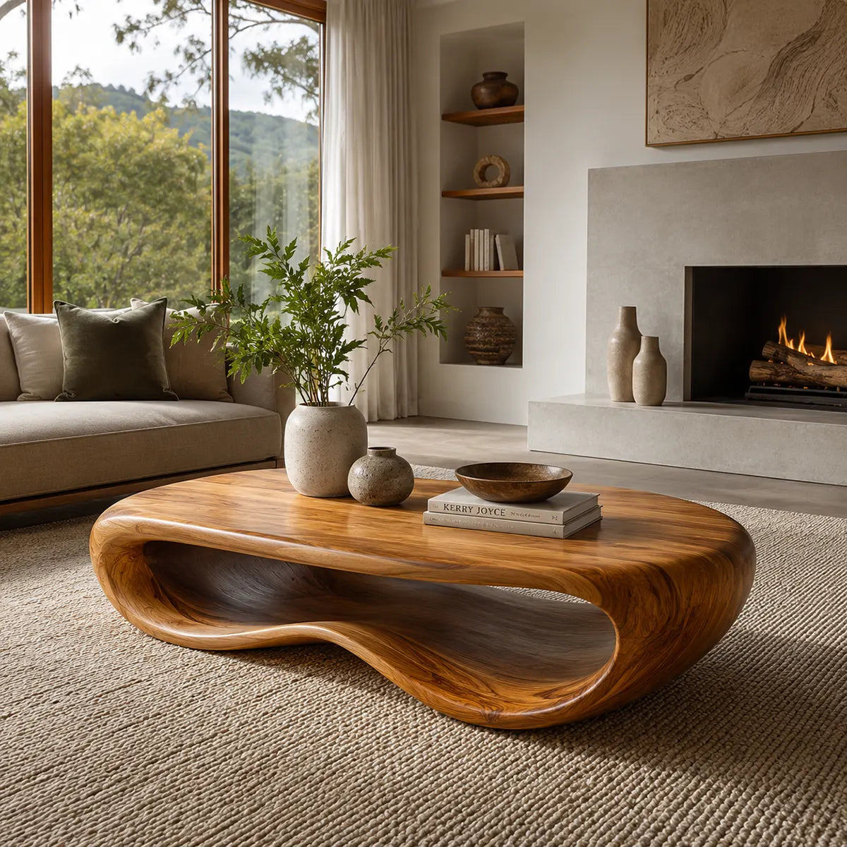 Modern Organic Coffee Table | Sculptural Low Profile Center Table with Open Base TT006-9114