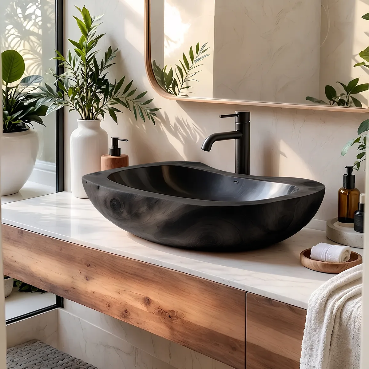 Elongated Organic Vessel Sink | Sculptural Countertop Bathroom Basin TT006-4ZIM5HF