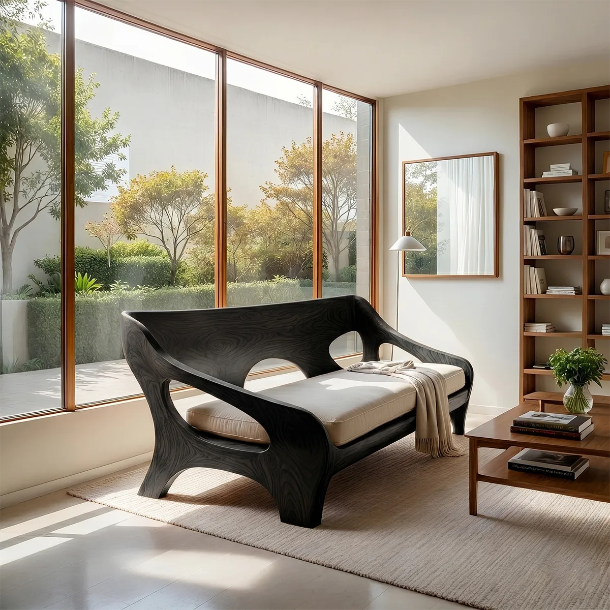 Luxury Organic Wooden Lounge Sofa with Sculptural Artisan Frame