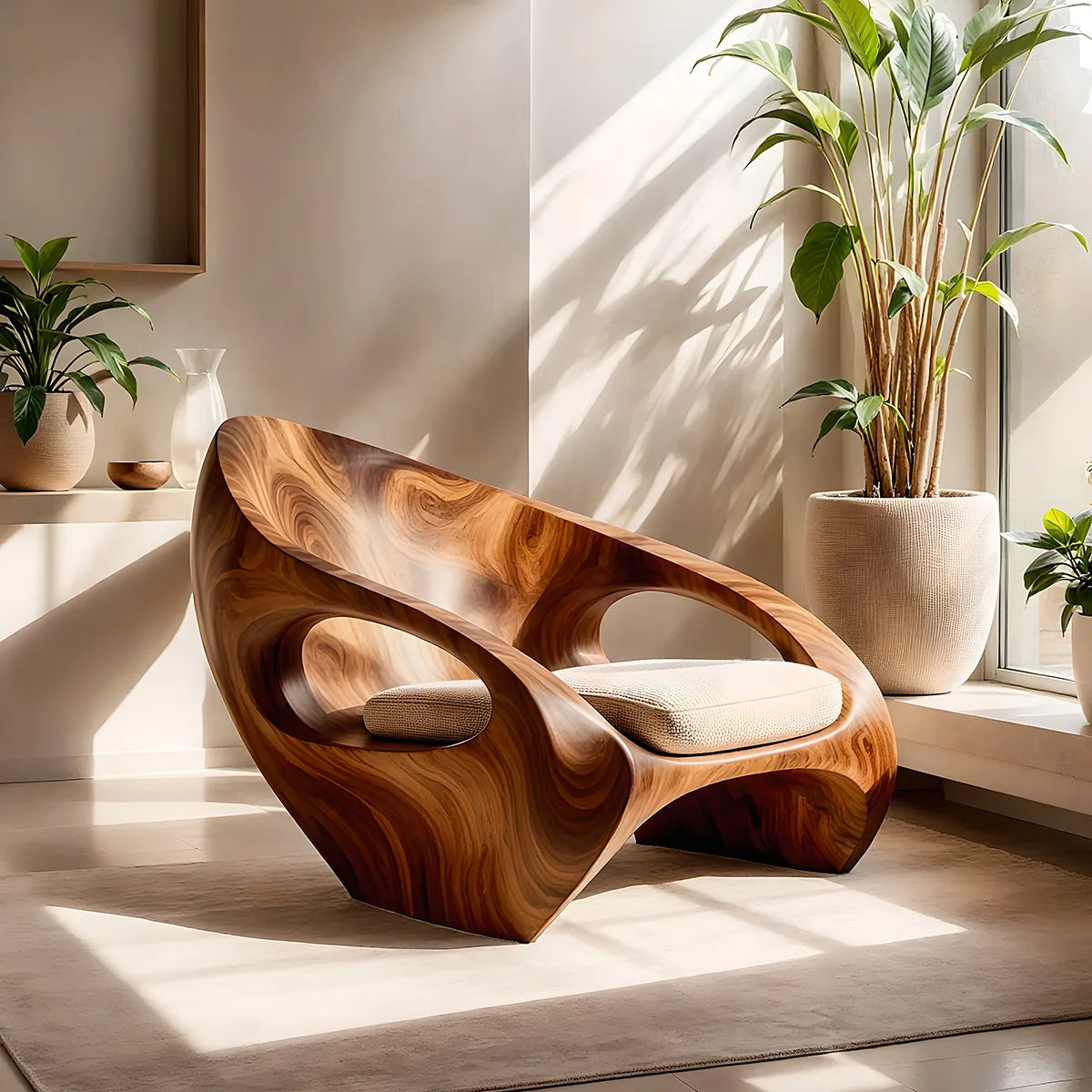 Organic Sculptural Solid Wood Lounge Chair | Luxury Handcrafted Wooden Accent Chair TT006-1298