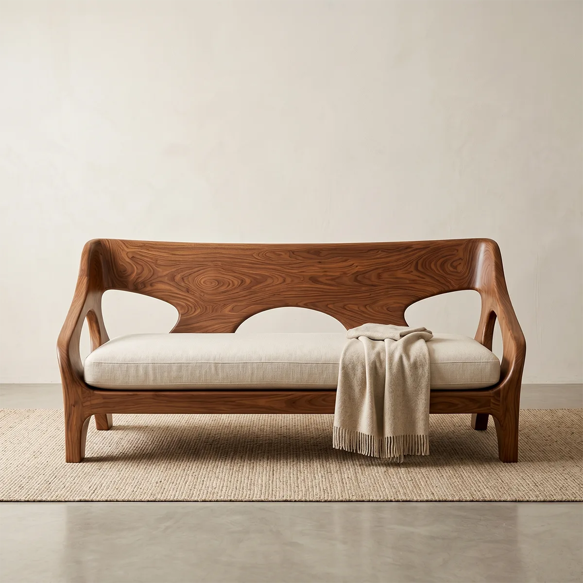 Luxury Organic Wooden Lounge Sofa with Sculptural Artisan Frame