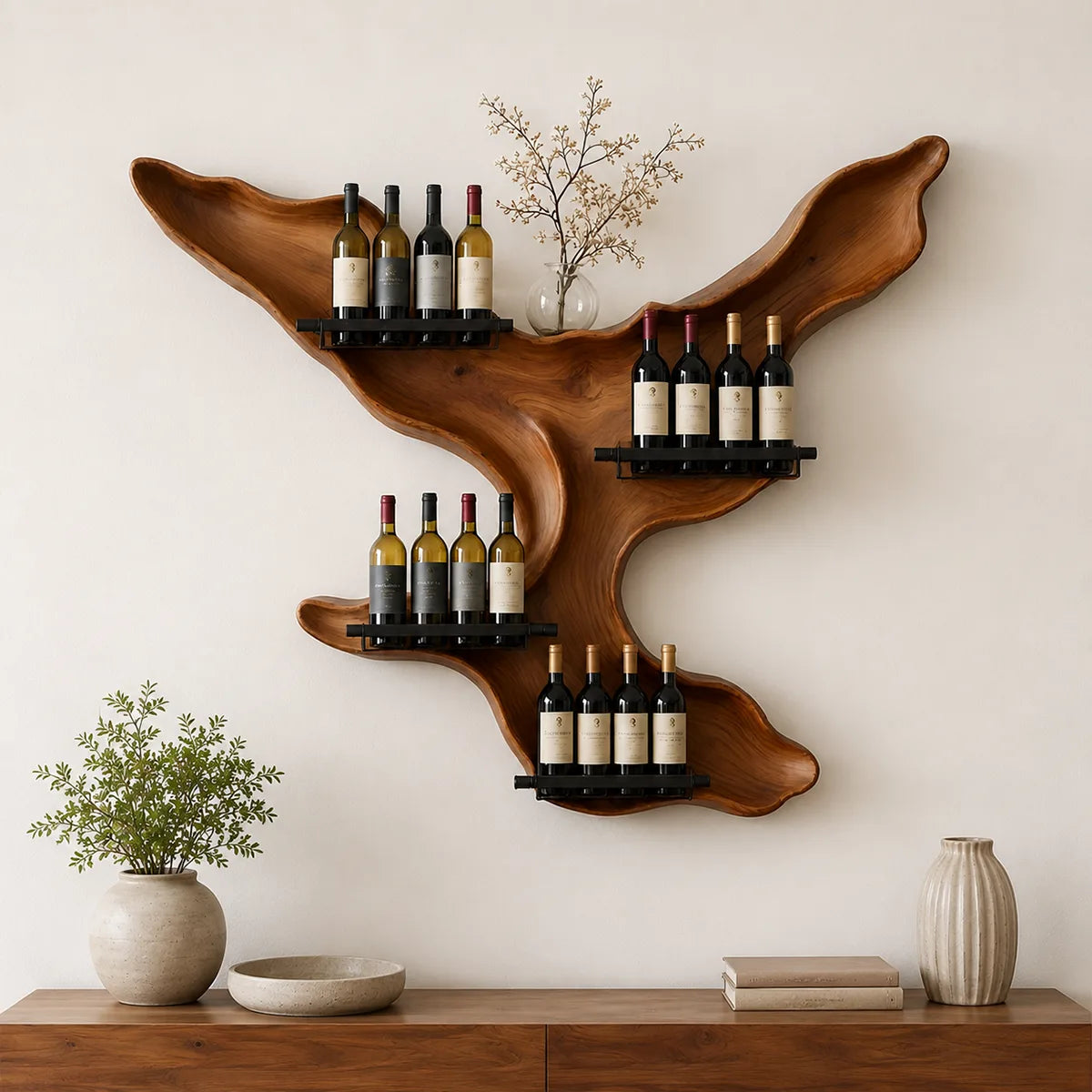 Live Edge Solid Wood Wall Wine Rack for Statement Dining Rooms & Wine Collectors TT006-8636