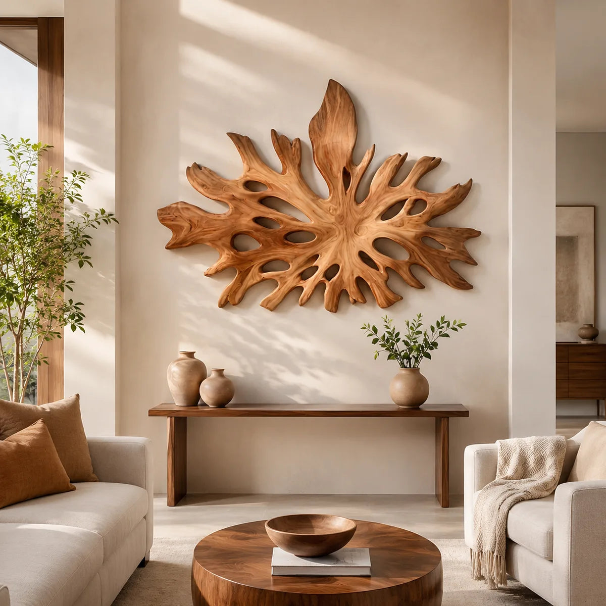 Carved Monstera Leaf Wood Wall Art | Botanical Wooden Wall Decor for Living Room, Entryway & Office TT006-5785