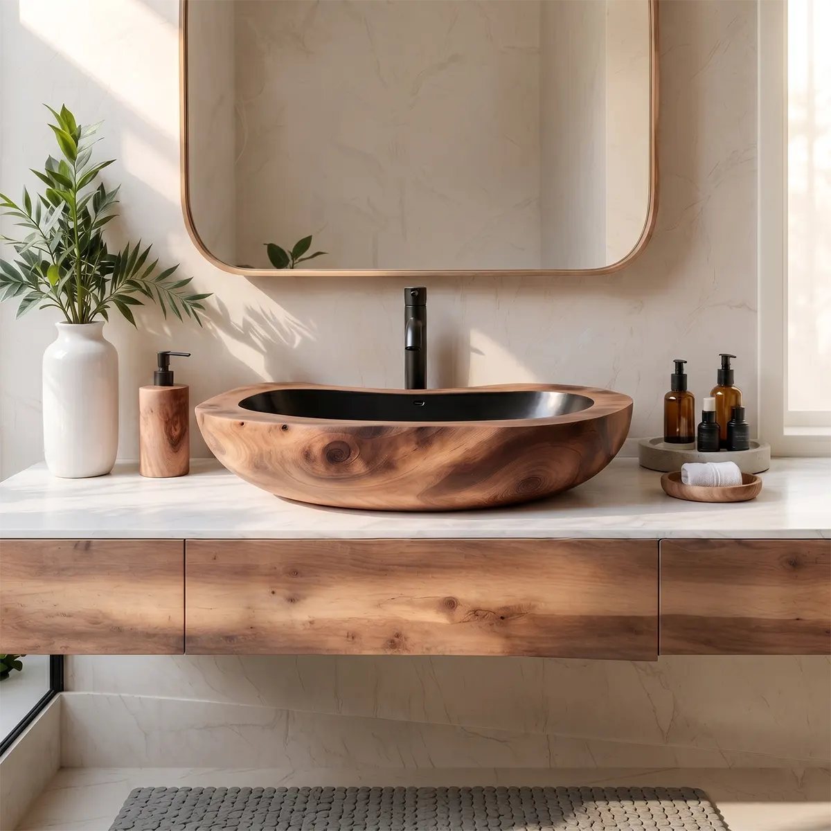 Elongated Organic Vessel Sink | Sculptural Countertop Bathroom Basin TT006-4ZIM5HF