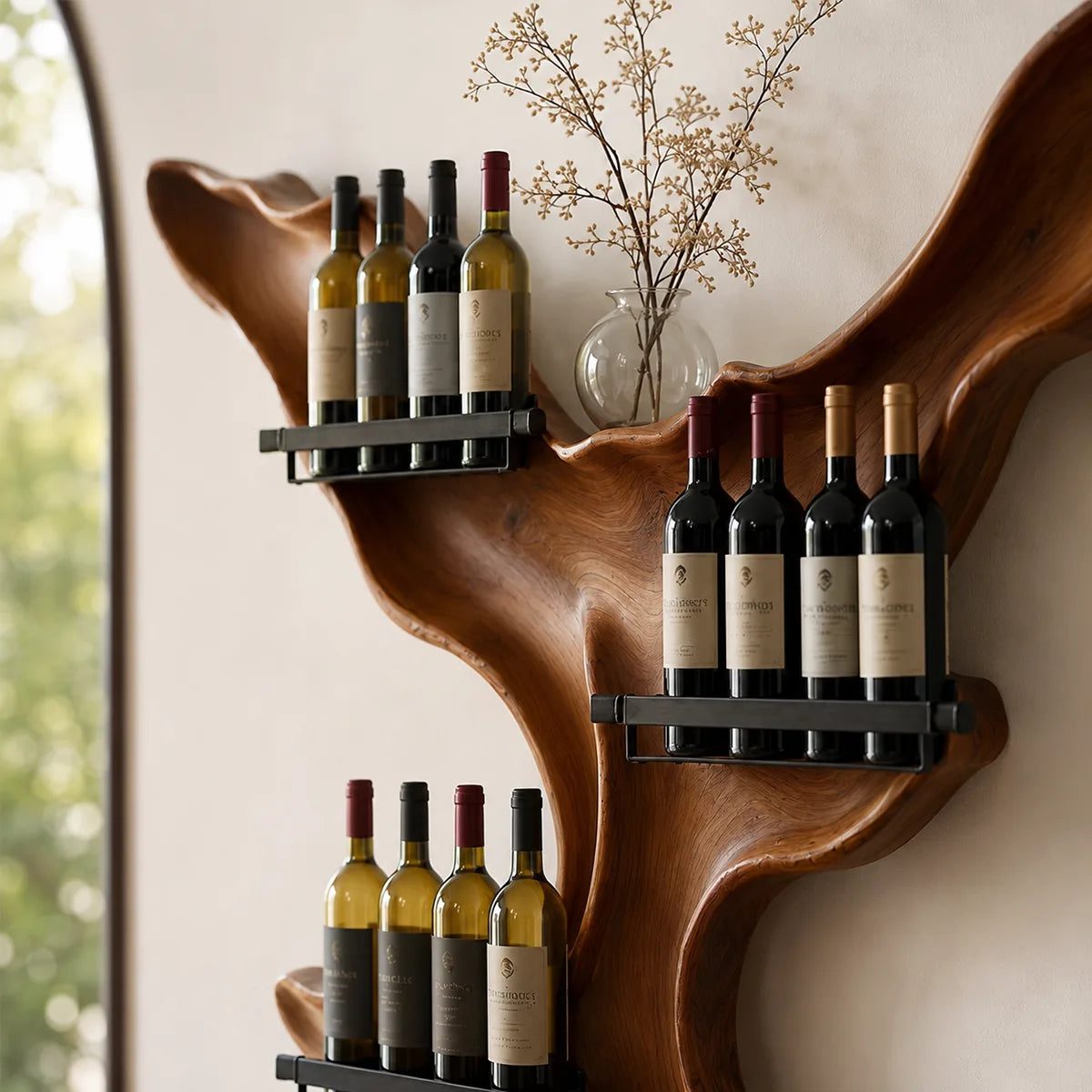 Live Edge Solid Wood Wall Wine Rack for Statement Dining Rooms & Wine Collectors TT006-8636