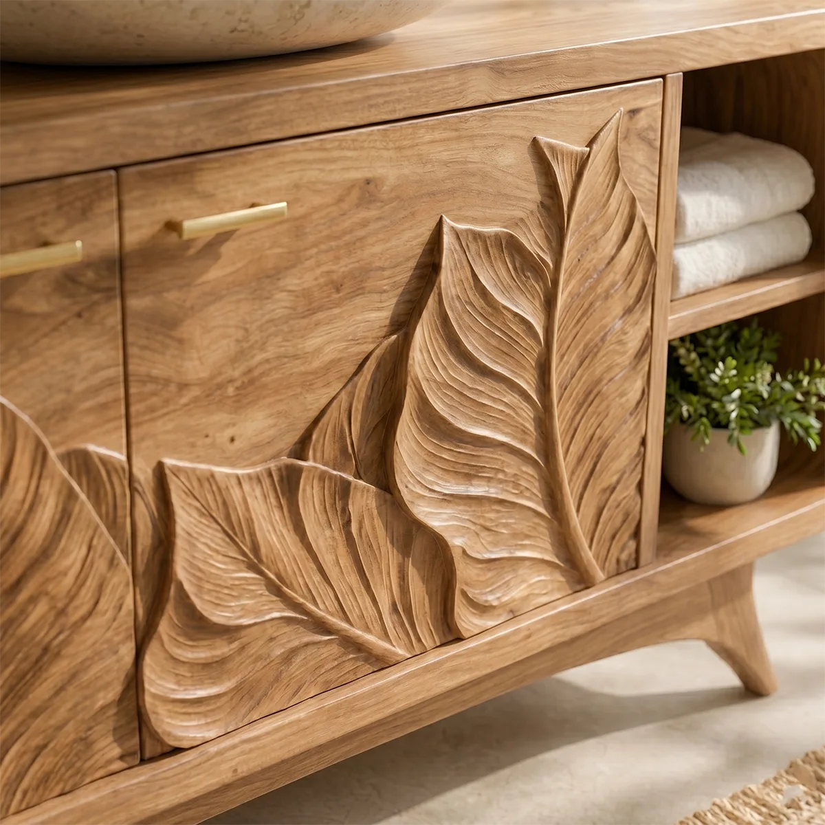 Botanical Leaf Relief Single Sink Bathroom Vanity Cabinet TT006-4332