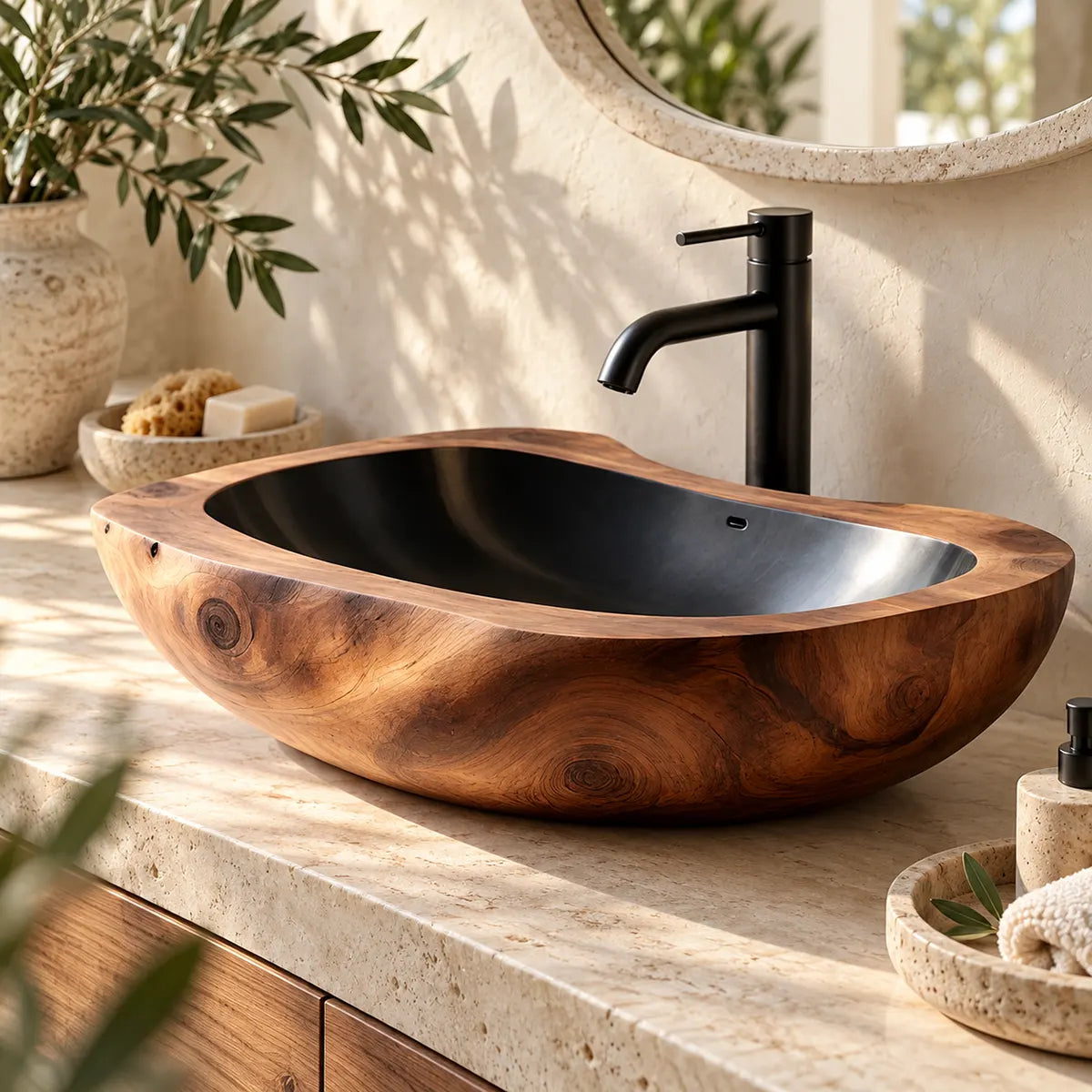 Elongated Organic Vessel Sink | Sculptural Countertop Bathroom Basin TT006-4ZIM5HF