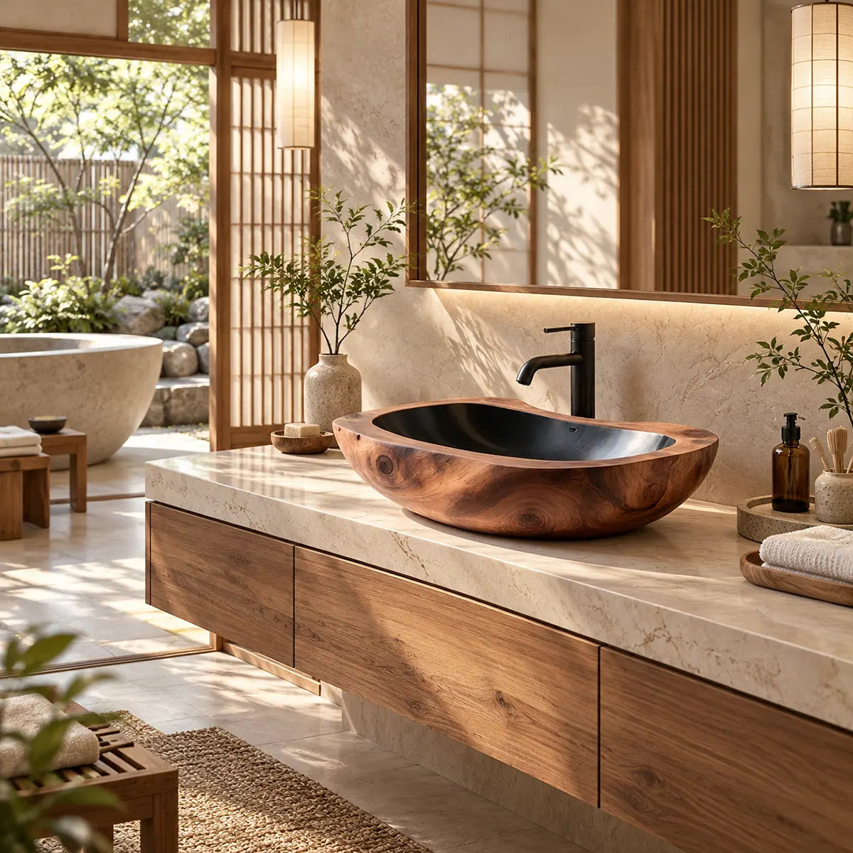 Elongated Organic Vessel Sink | Sculptural Countertop Bathroom Basin TT006-4ZIM5HF