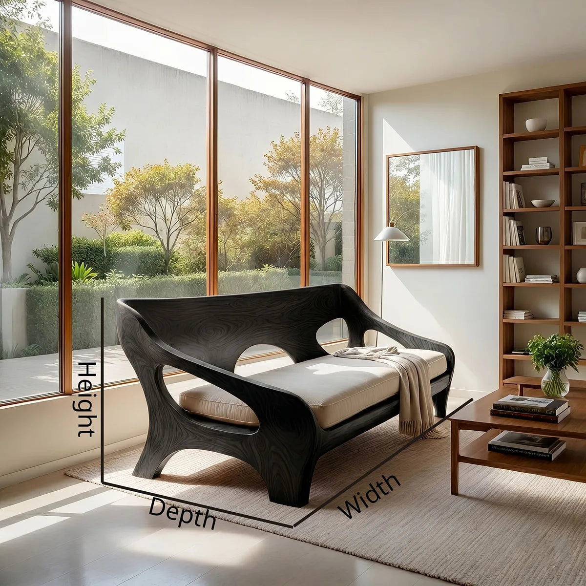 Luxury Organic Wooden Lounge Sofa with Sculptural Artisan Frame
