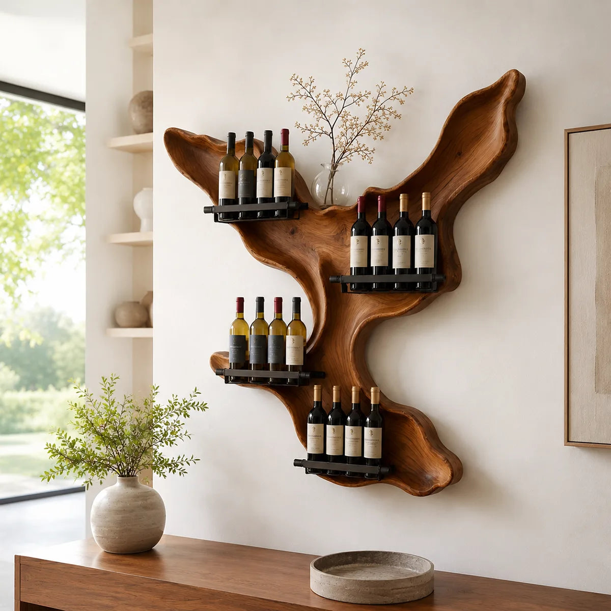 Live Edge Solid Wood Wall Wine Rack for Statement Dining Rooms & Wine Collectors TT006-8636