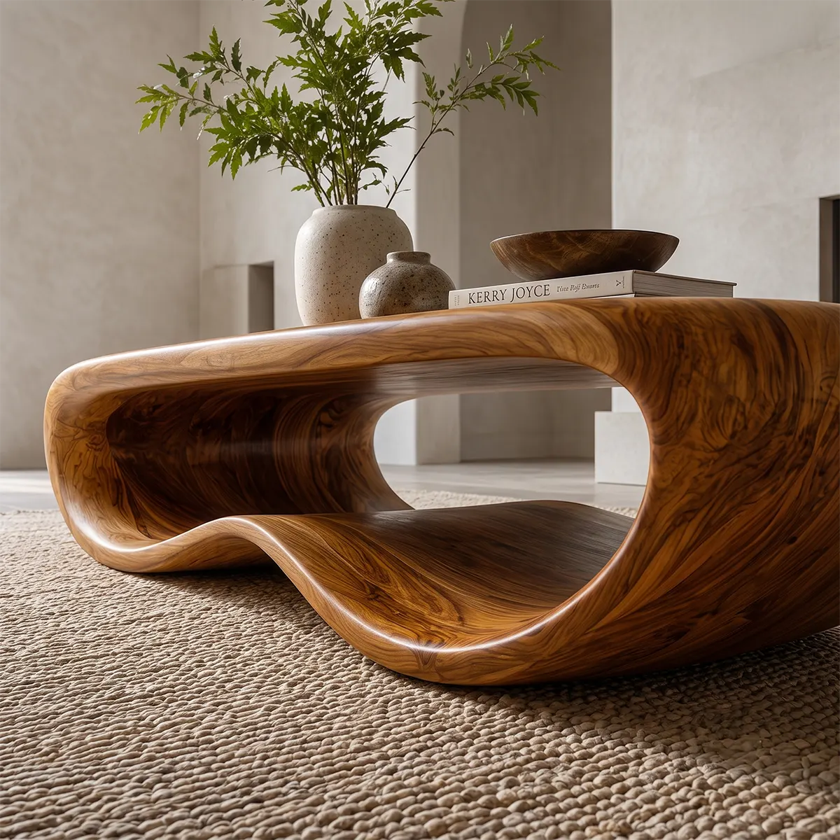 Modern Organic Coffee Table | Sculptural Low Profile Center Table with Open Base TT006-9114