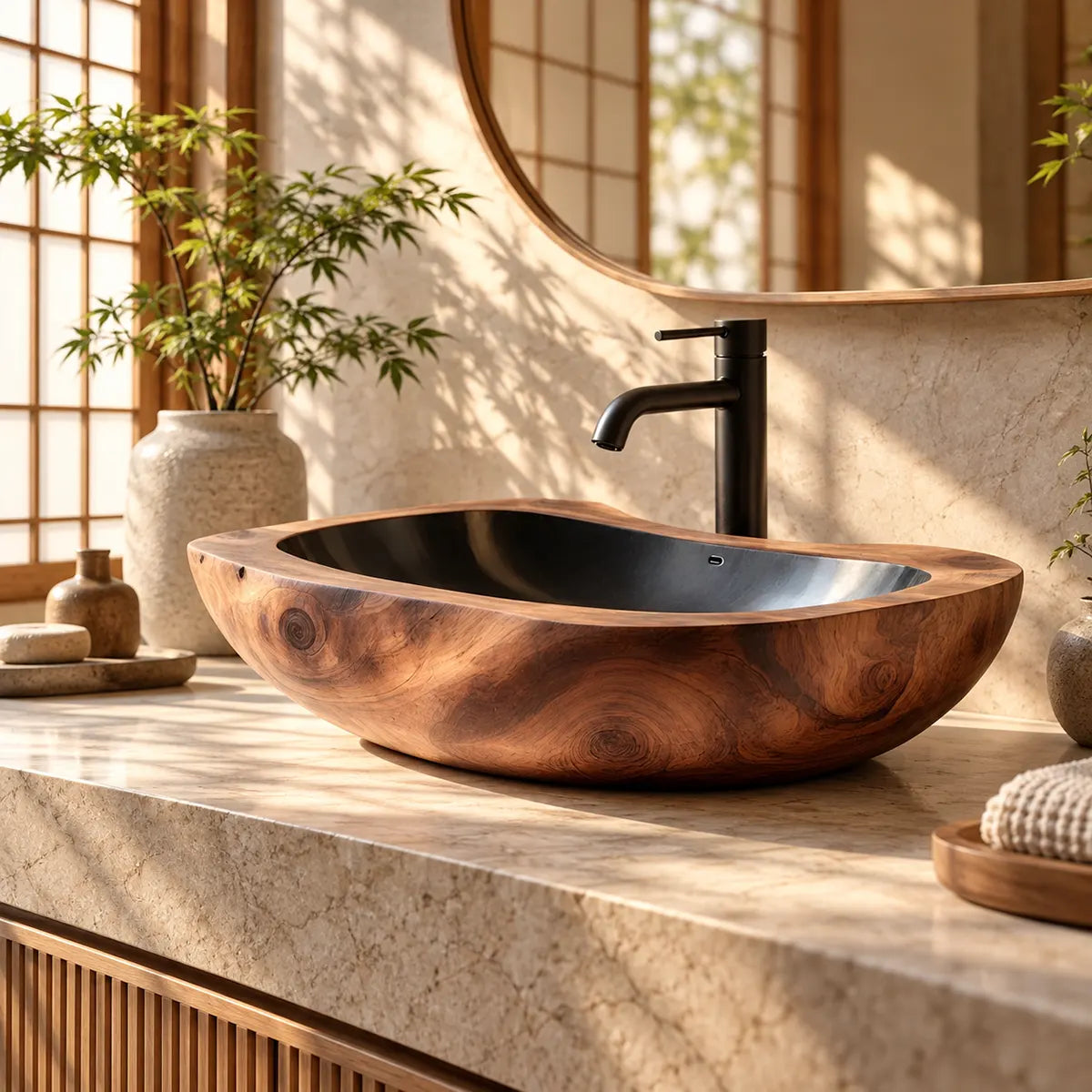 Elongated Organic Vessel Sink | Sculptural Countertop Bathroom Basin TT006-4ZIM5HF