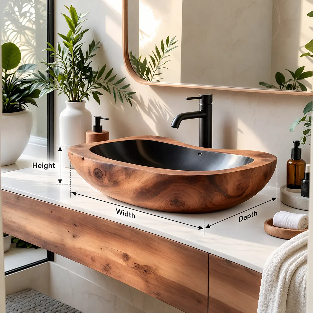 Elongated Organic Vessel Sink | Sculptural Countertop Bathroom Basin TT006-4ZIM5HF