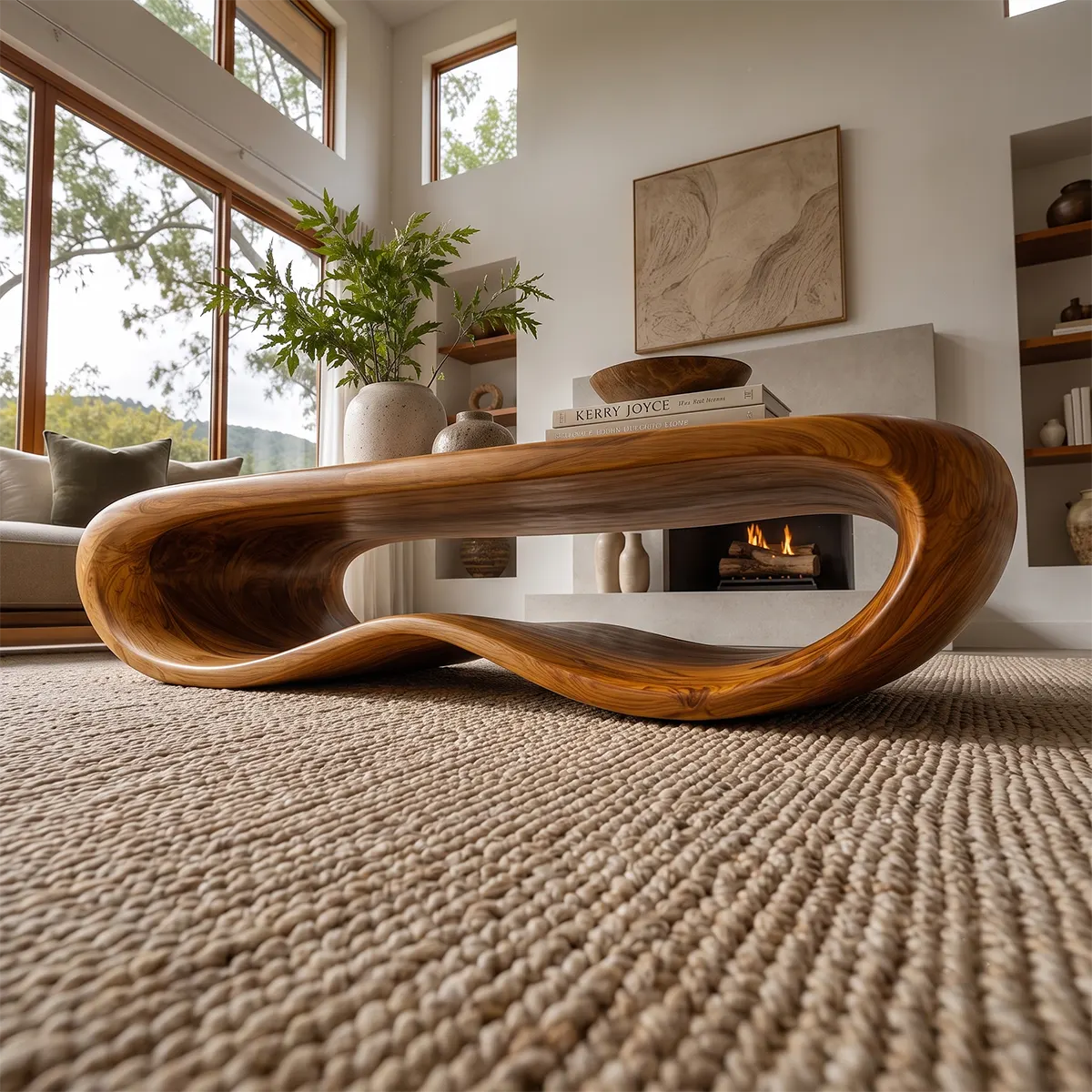 Modern Organic Coffee Table | Sculptural Low Profile Center Table with Open Base TT006-9114