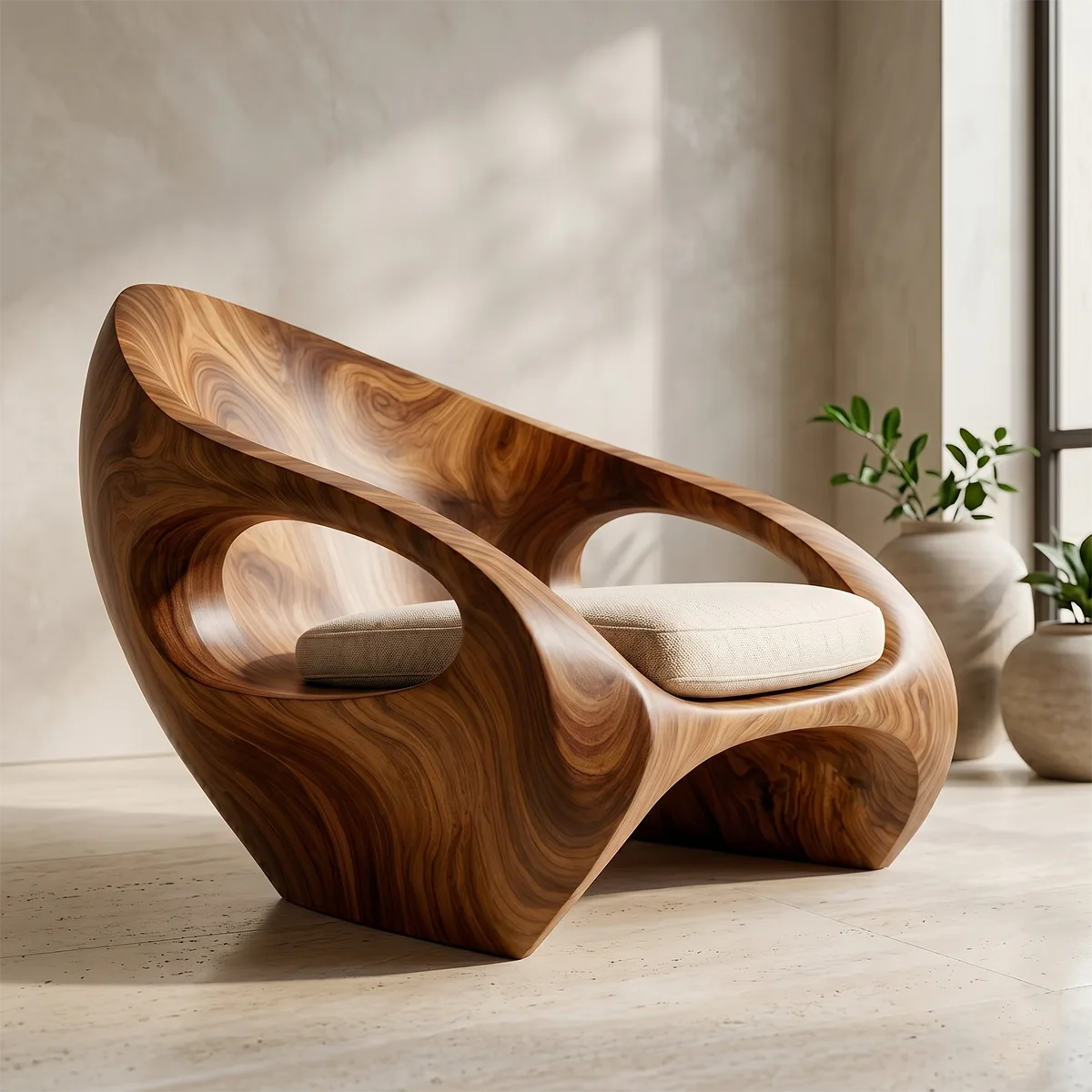 Organic Sculptural Solid Wood Lounge Chair | Luxury Handcrafted Wooden Accent Chair TT006-1298