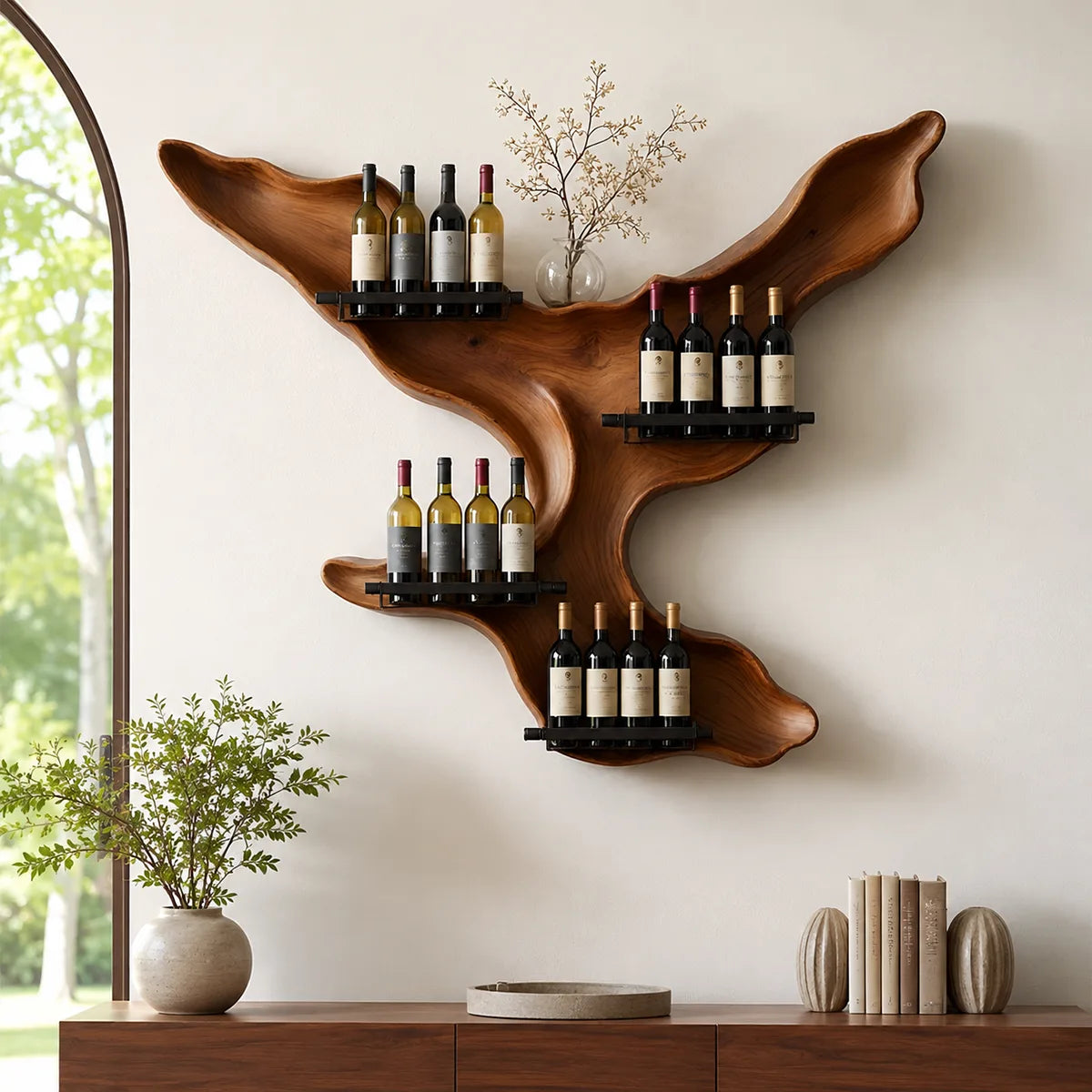 Live Edge Solid Wood Wall Wine Rack for Statement Dining Rooms & Wine Collectors TT006-8636