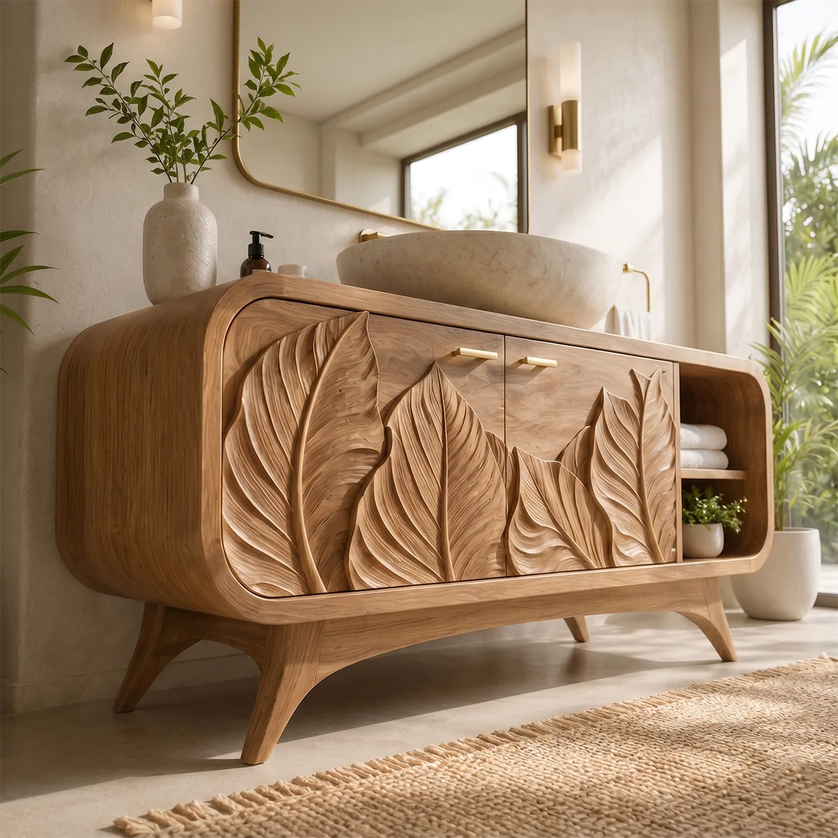 Botanical Leaf Relief Single Sink Bathroom Vanity Cabinet TT006-4332