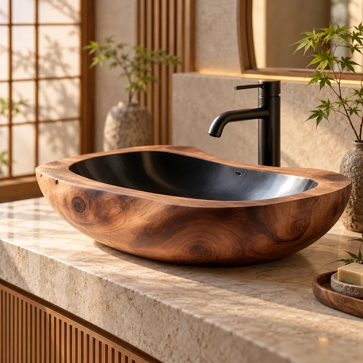 Elongated Organic Vessel Sink | Sculptural Countertop Bathroom Basin TT006-4ZIM5HF
