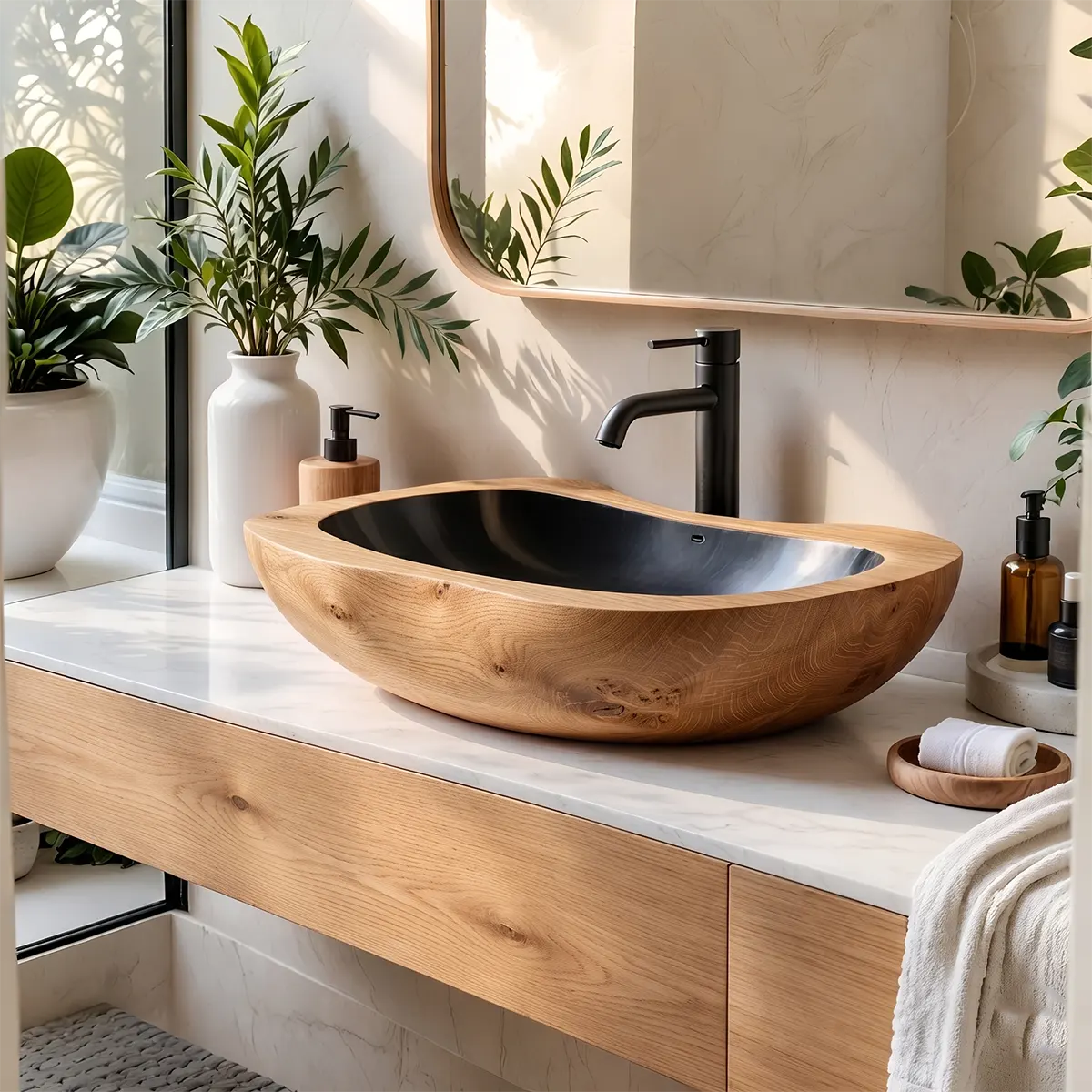 Elongated Organic Vessel Sink | Sculptural Countertop Bathroom Basin TT006-4ZIM5HF