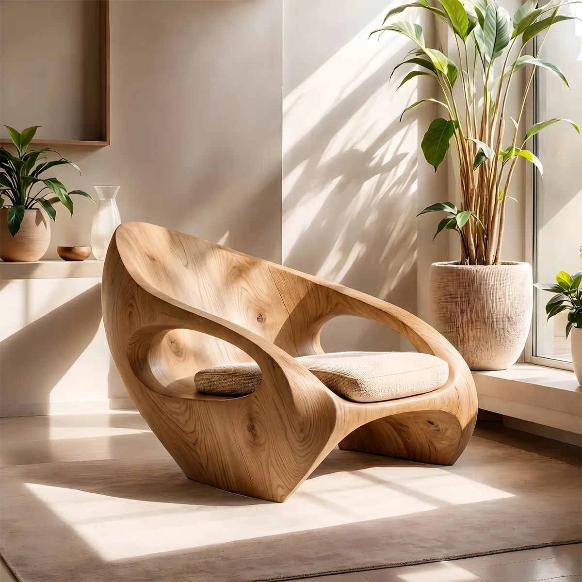 Organic Sculptural Solid Wood Lounge Chair | Luxury Handcrafted Wooden Accent Chair TT006-1298