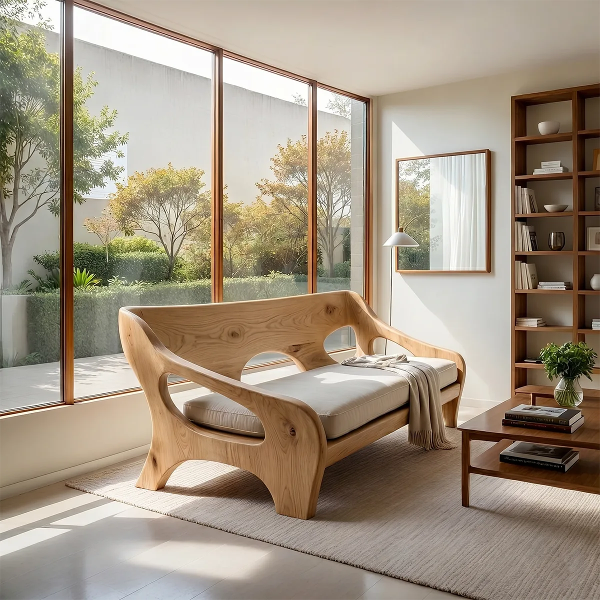 Luxury Organic Wooden Lounge Sofa with Sculptural Artisan Frame